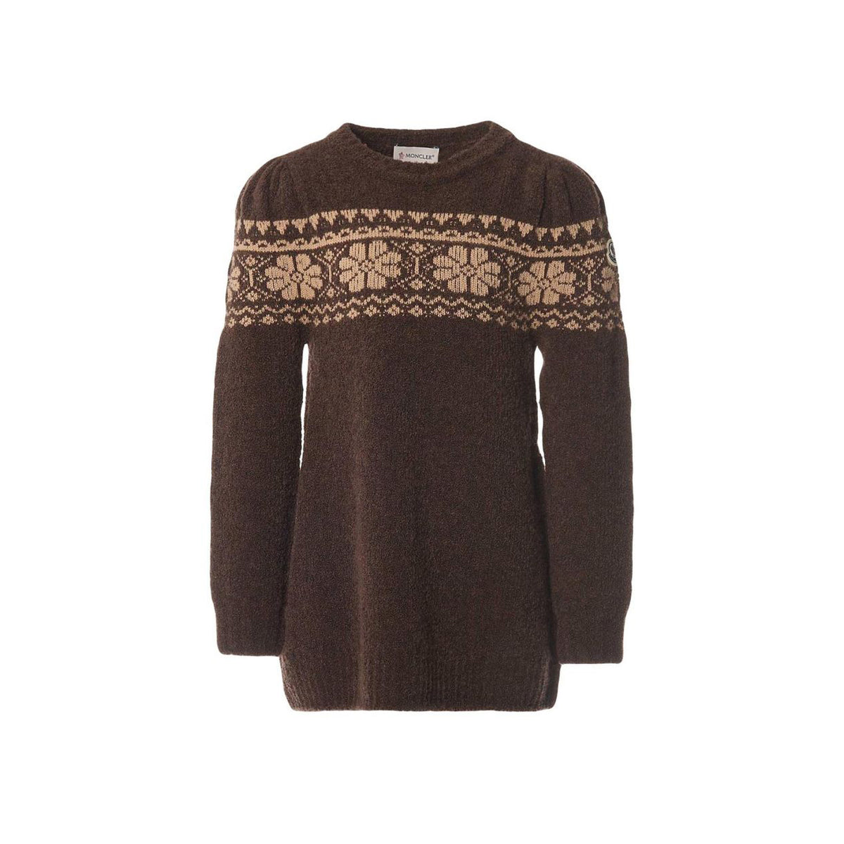 Girls Brown Jacquard Wool Dress