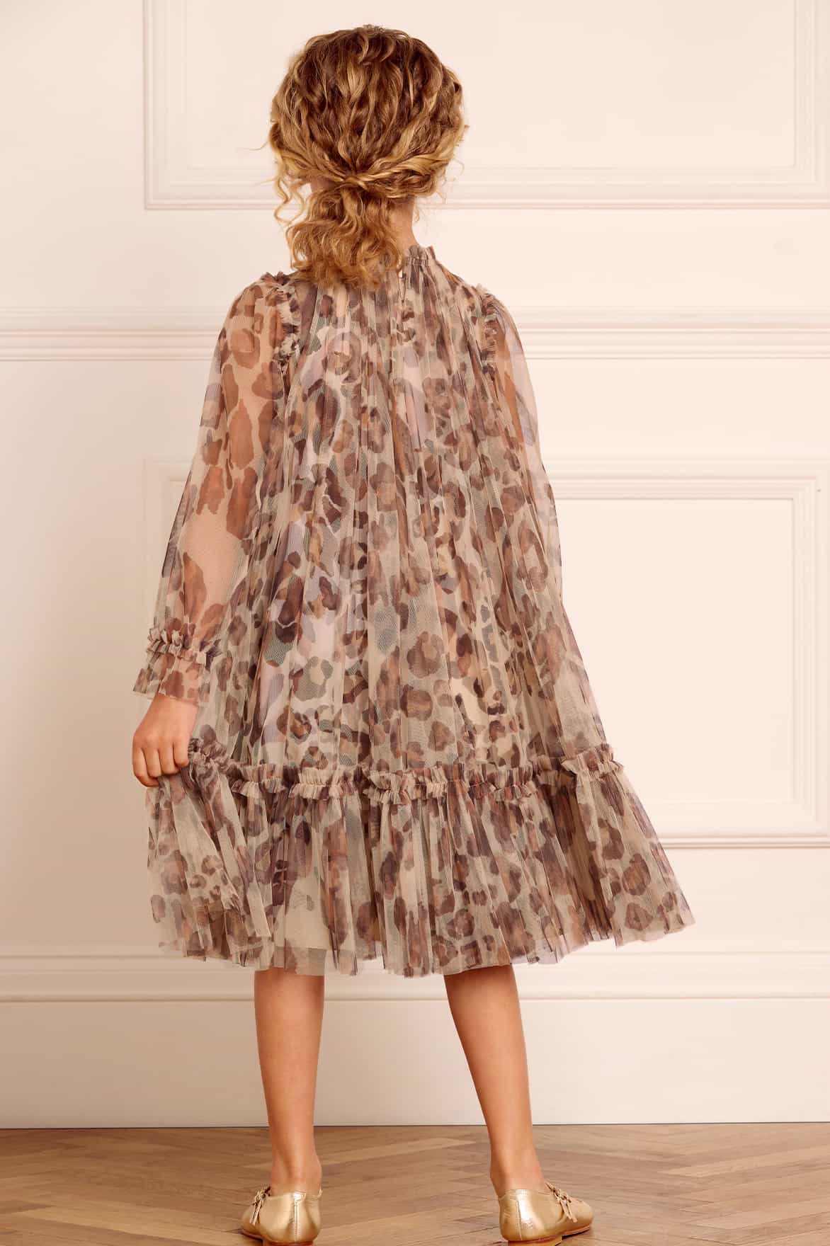 Needle & Thread Girls Leopard Long Sleeve Dress in Multicolour