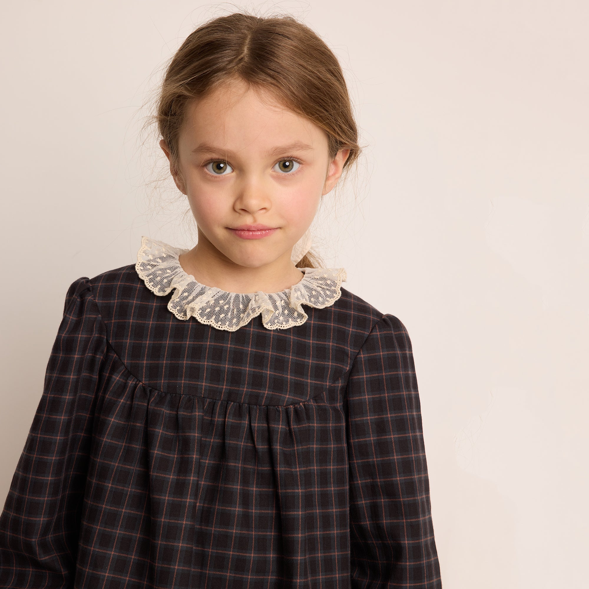 Girls Dark Grey Check Cotton Dress