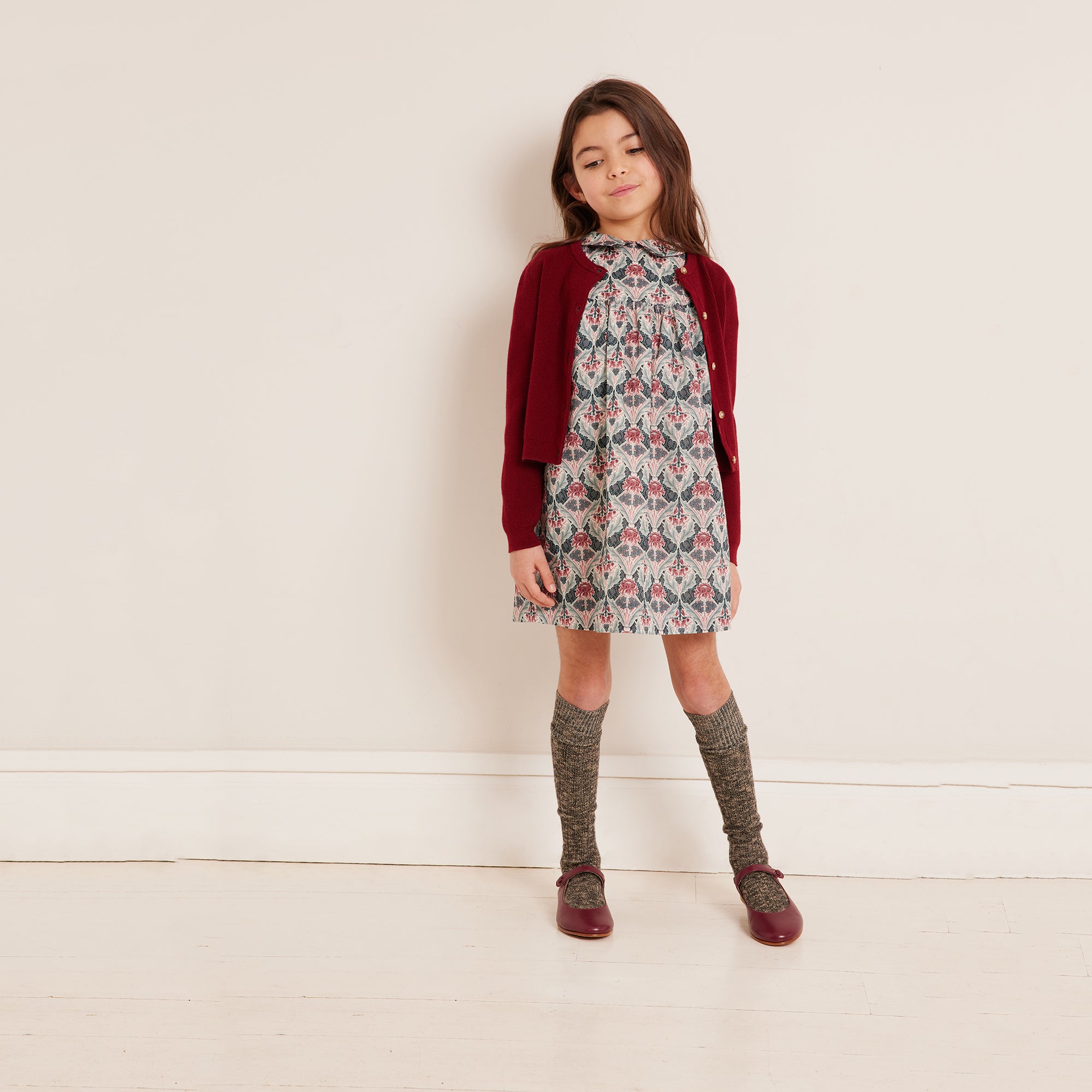 Girls Green Flower Cotton Dress