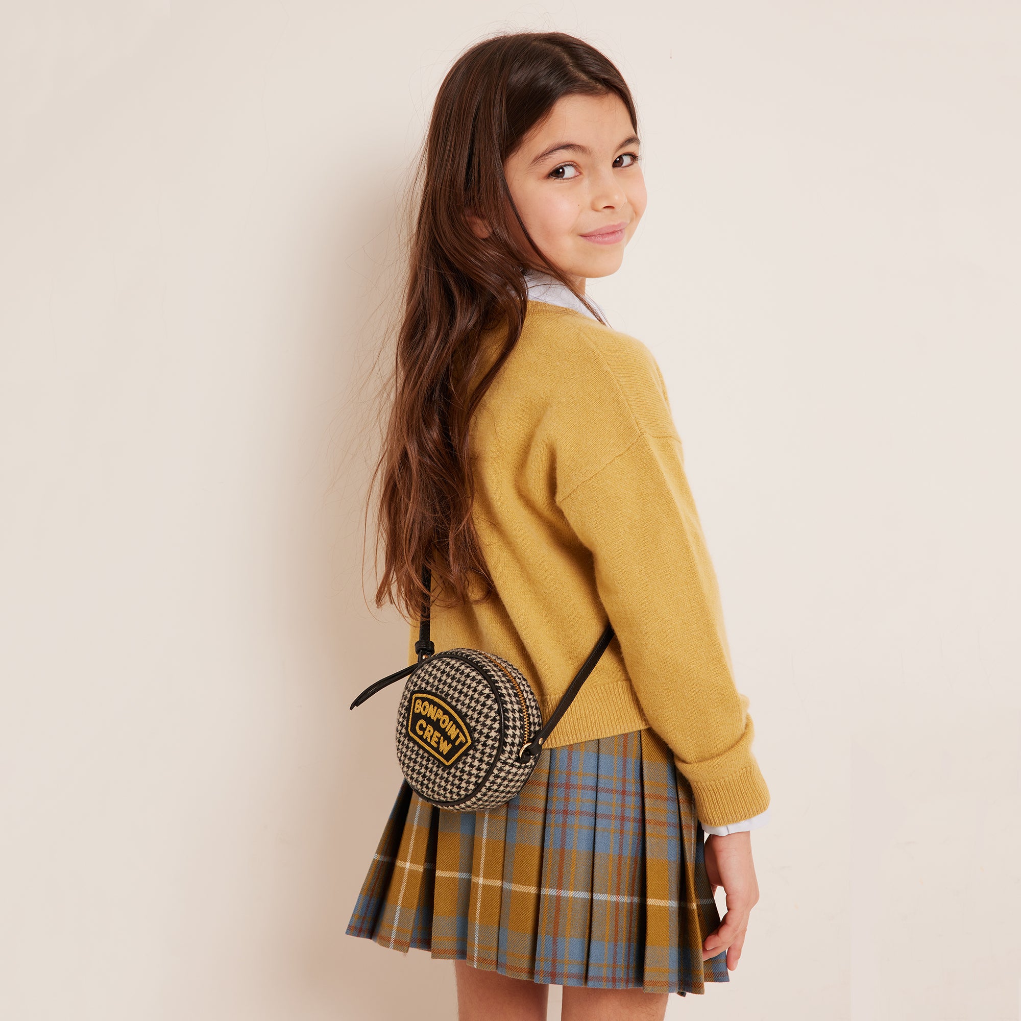 Girls Beige Check Shoulder Bag