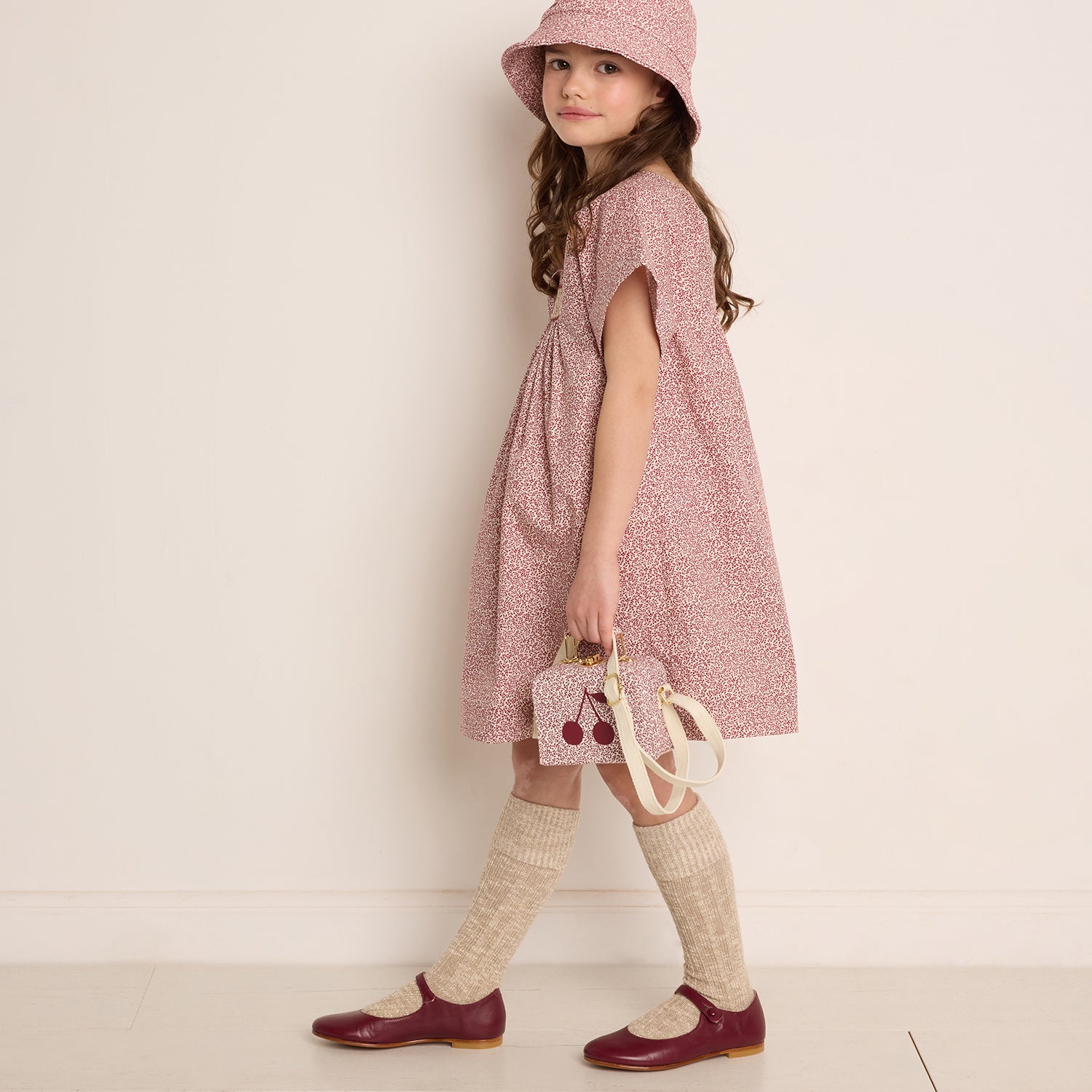 Girls Red Floral Cotton Dress
