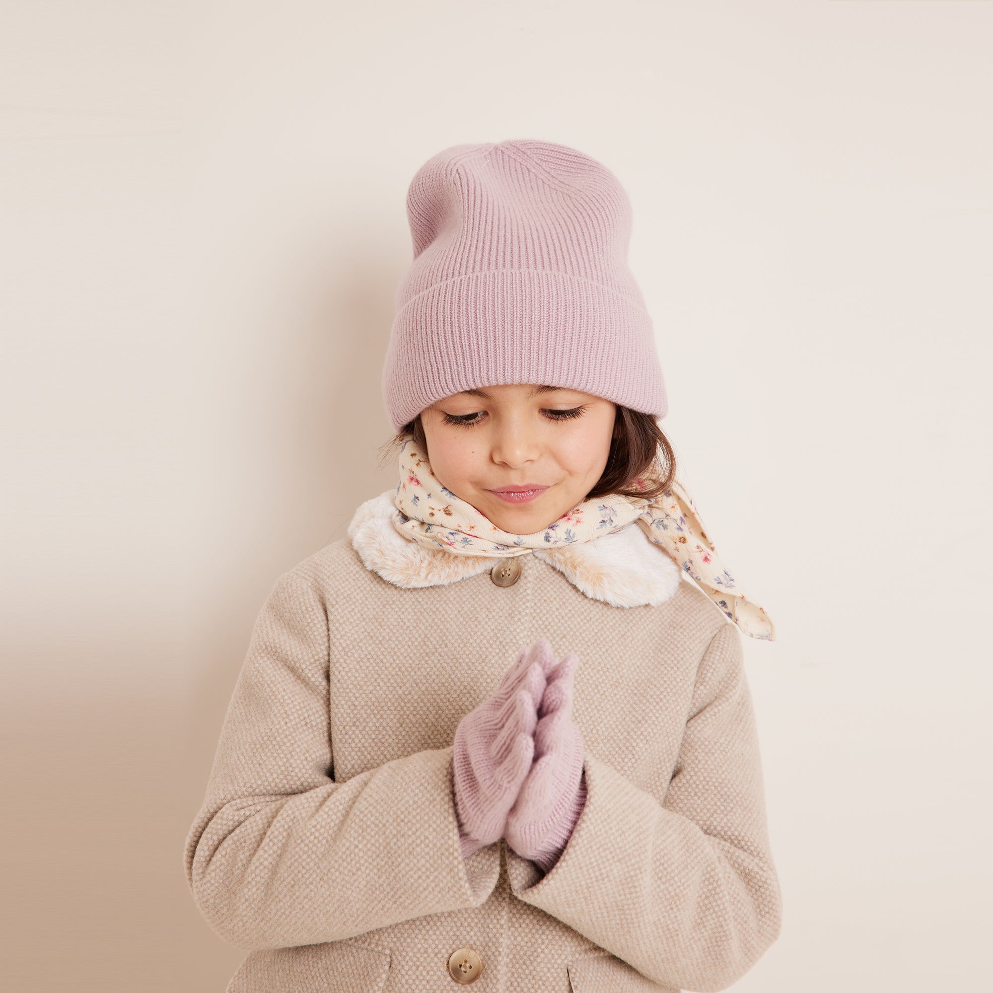 Girls Beige Wool Coat