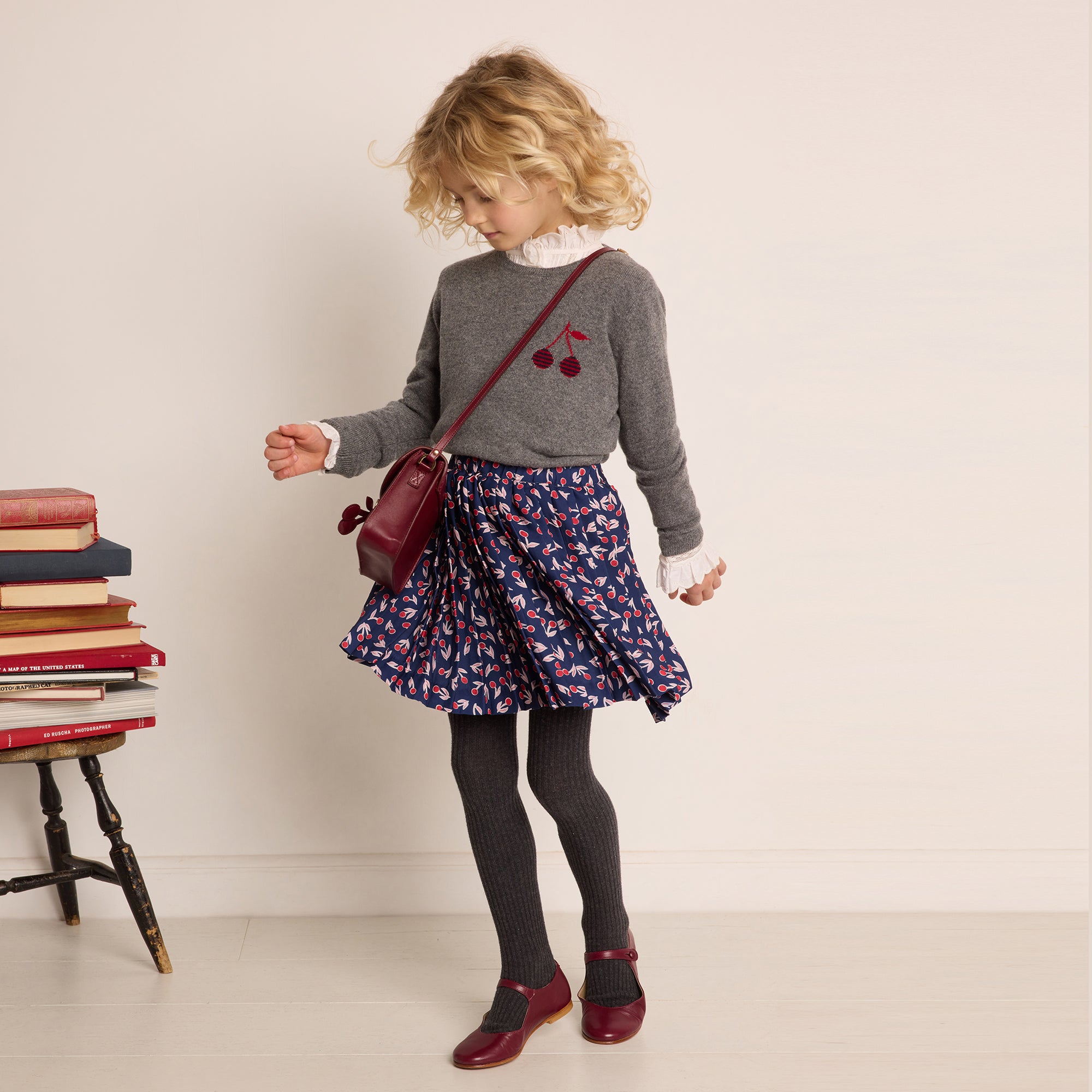 Girls Navy Cherry Skirt