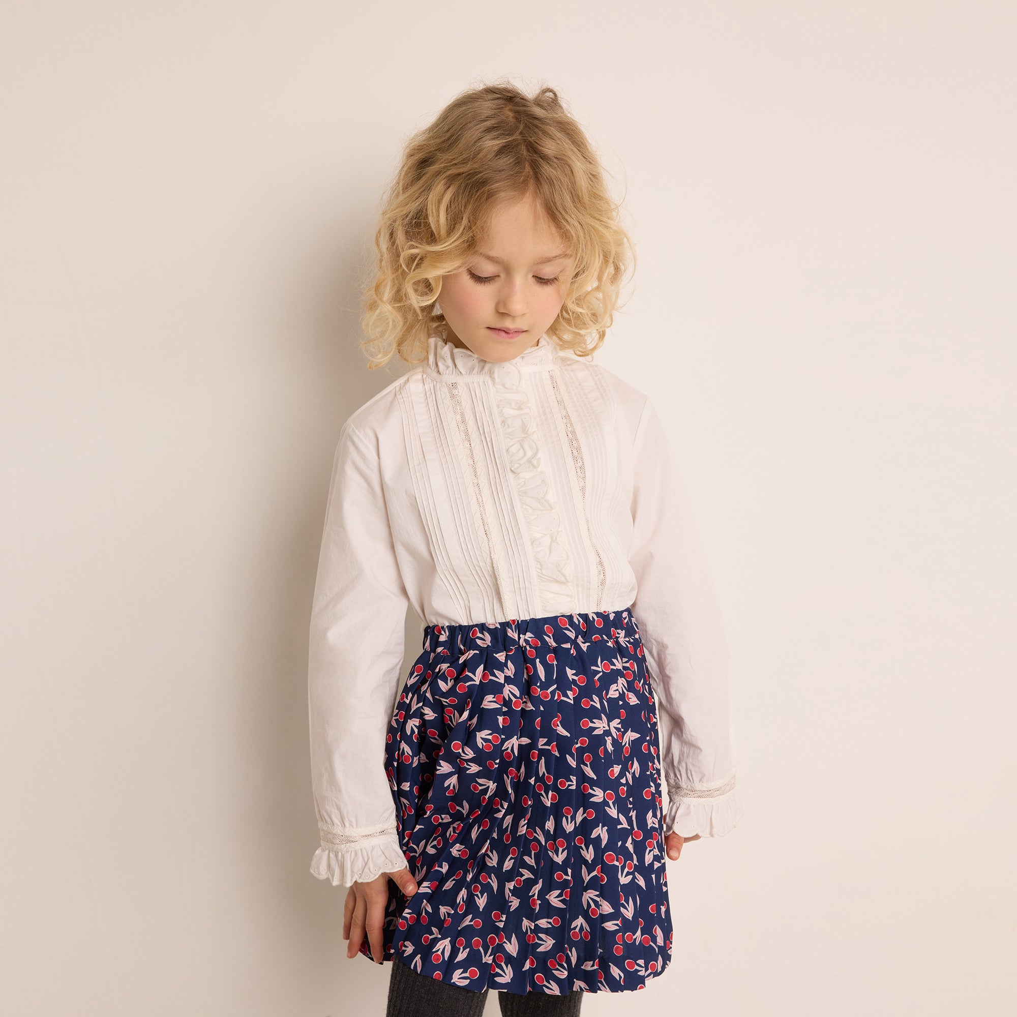 Girls Navy Cherry Skirt