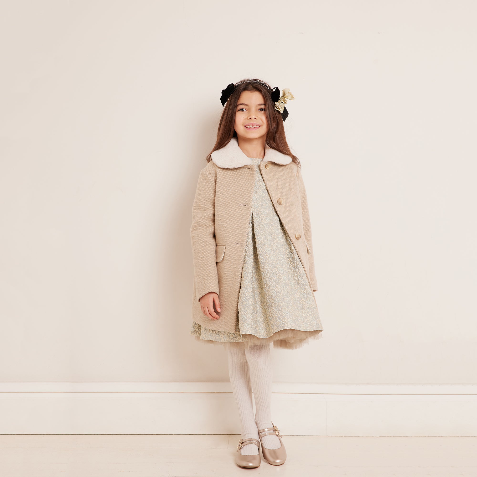 Girls Beige Wool Coat