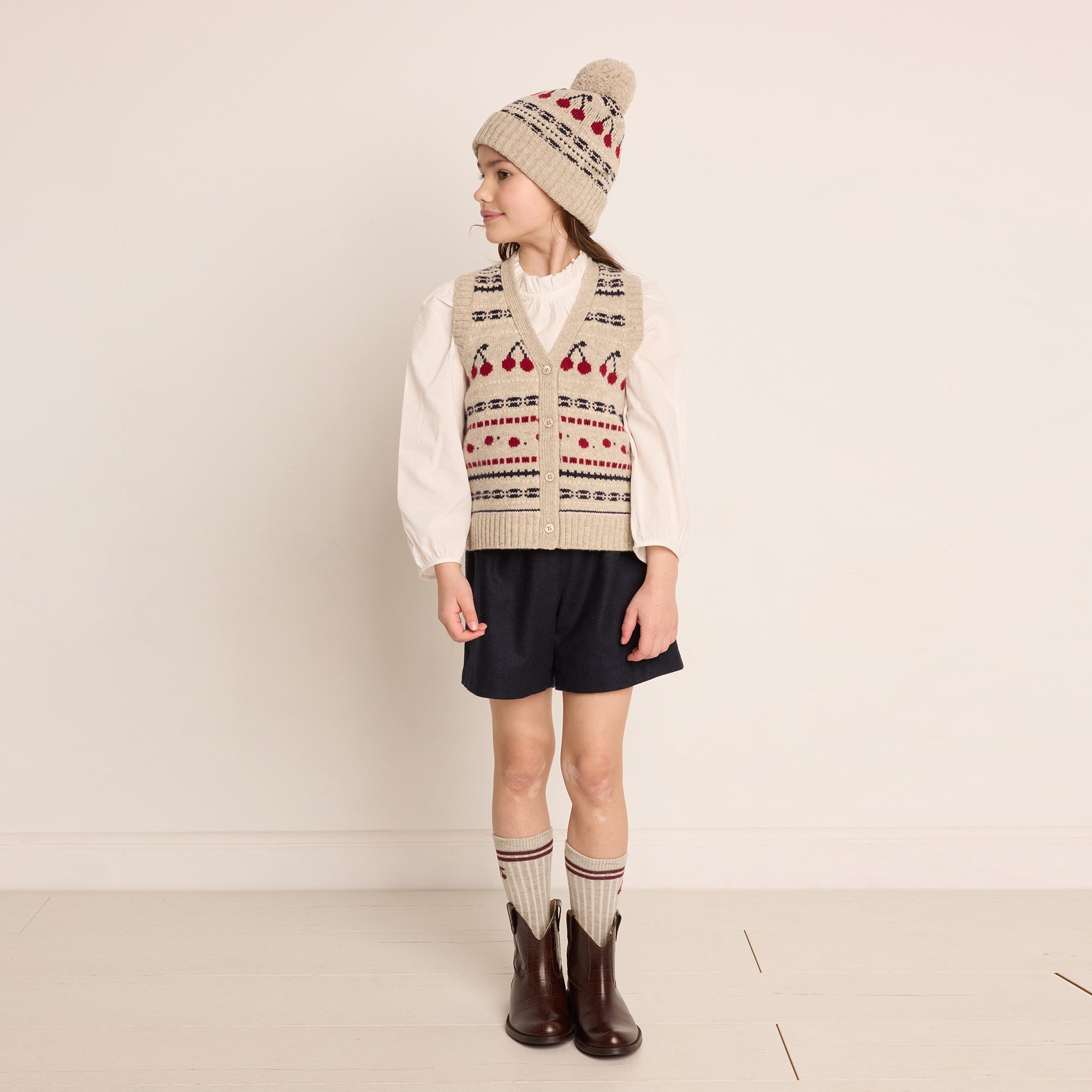 Girls Beige Logo Wool Gilet