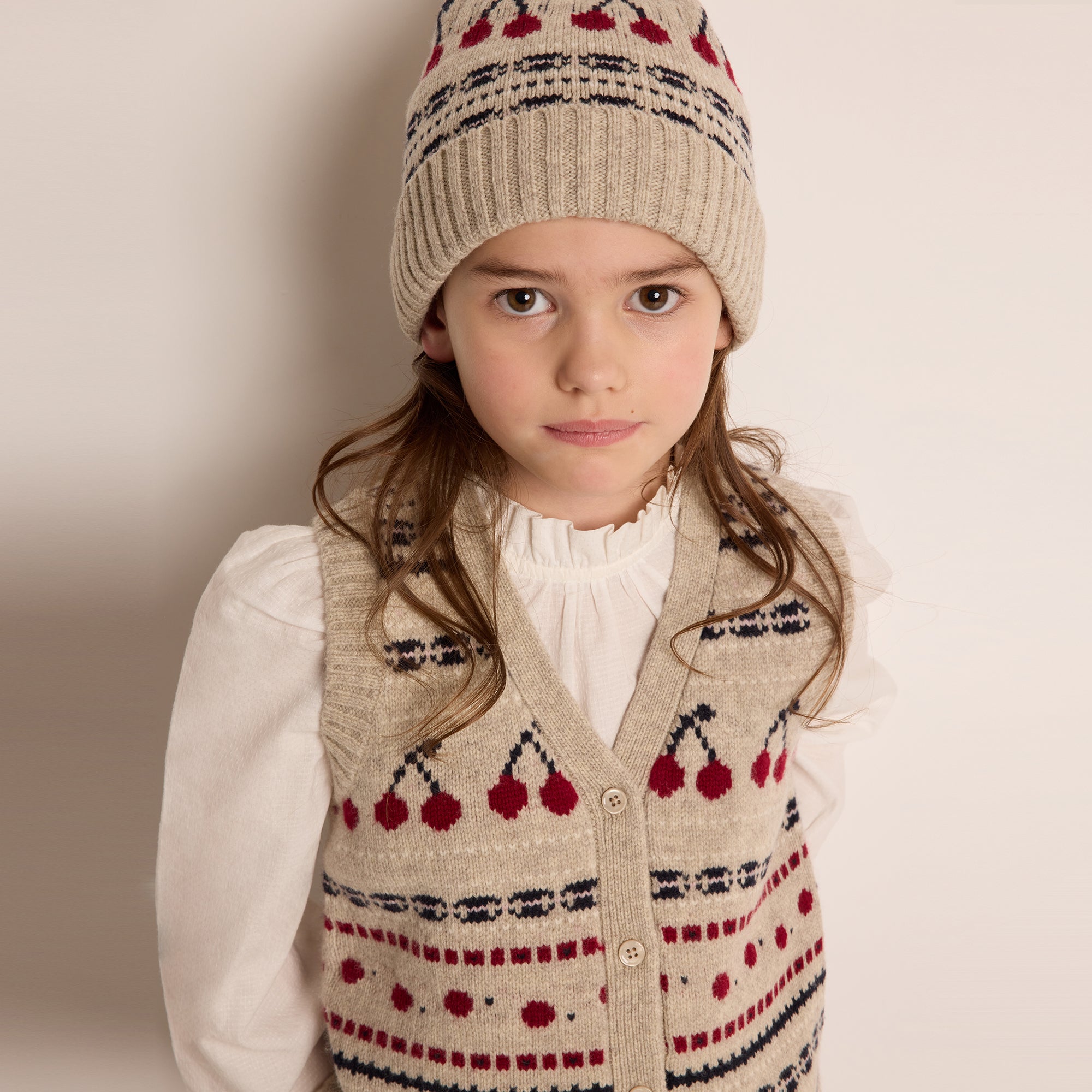 Girls Beige Logo Wool Gilet
