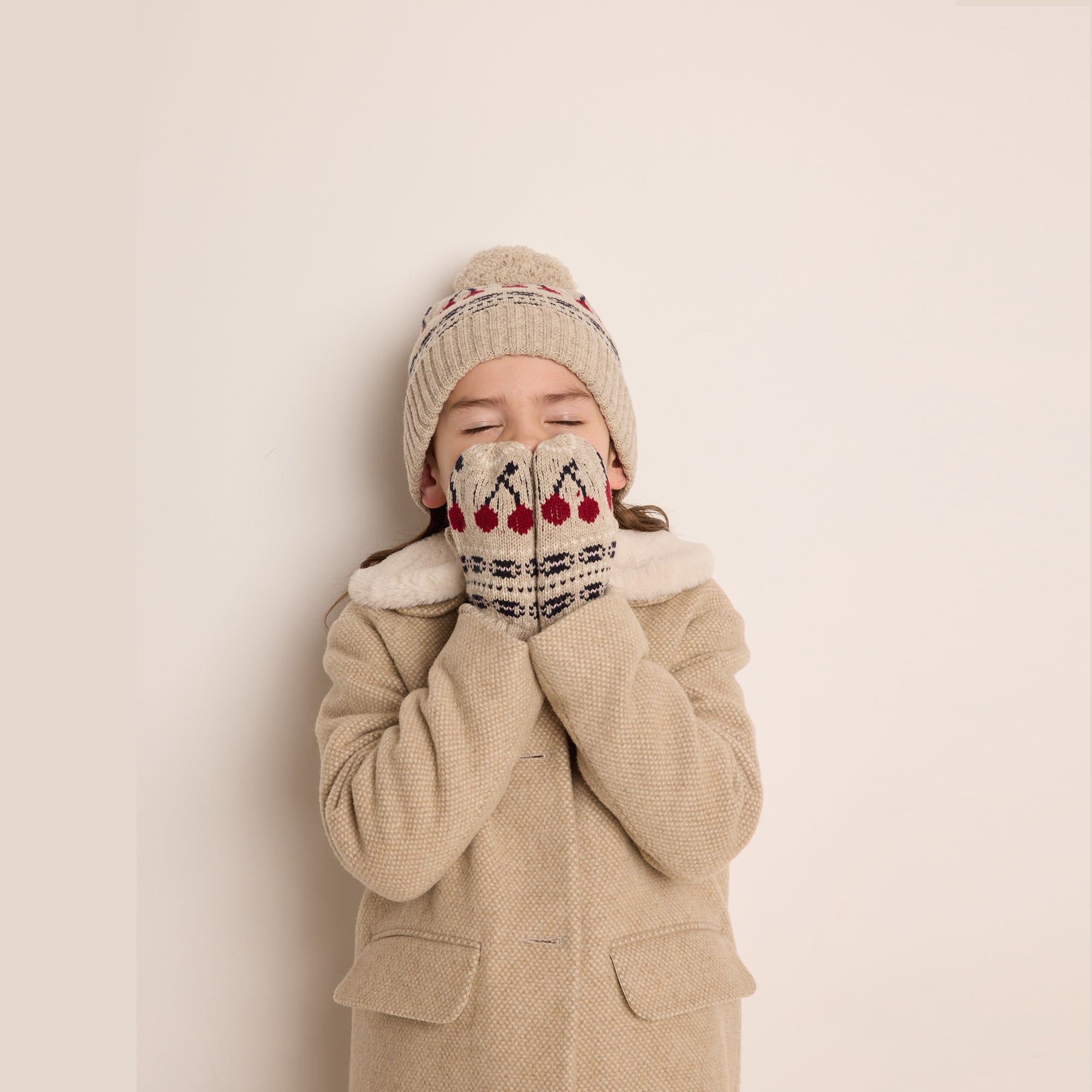 Girls Beige Logo Wool Hat