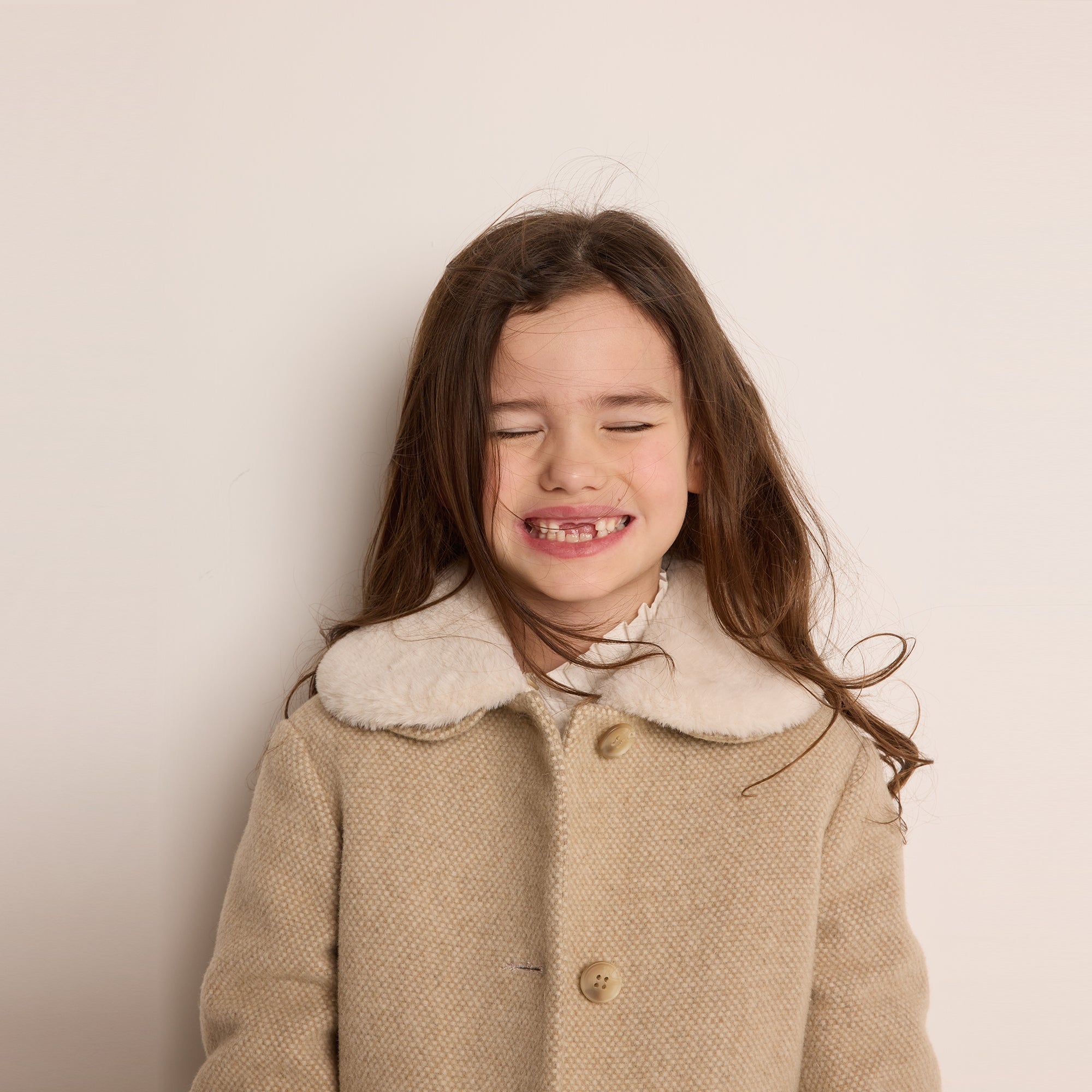 Girls Beige Wool Coat