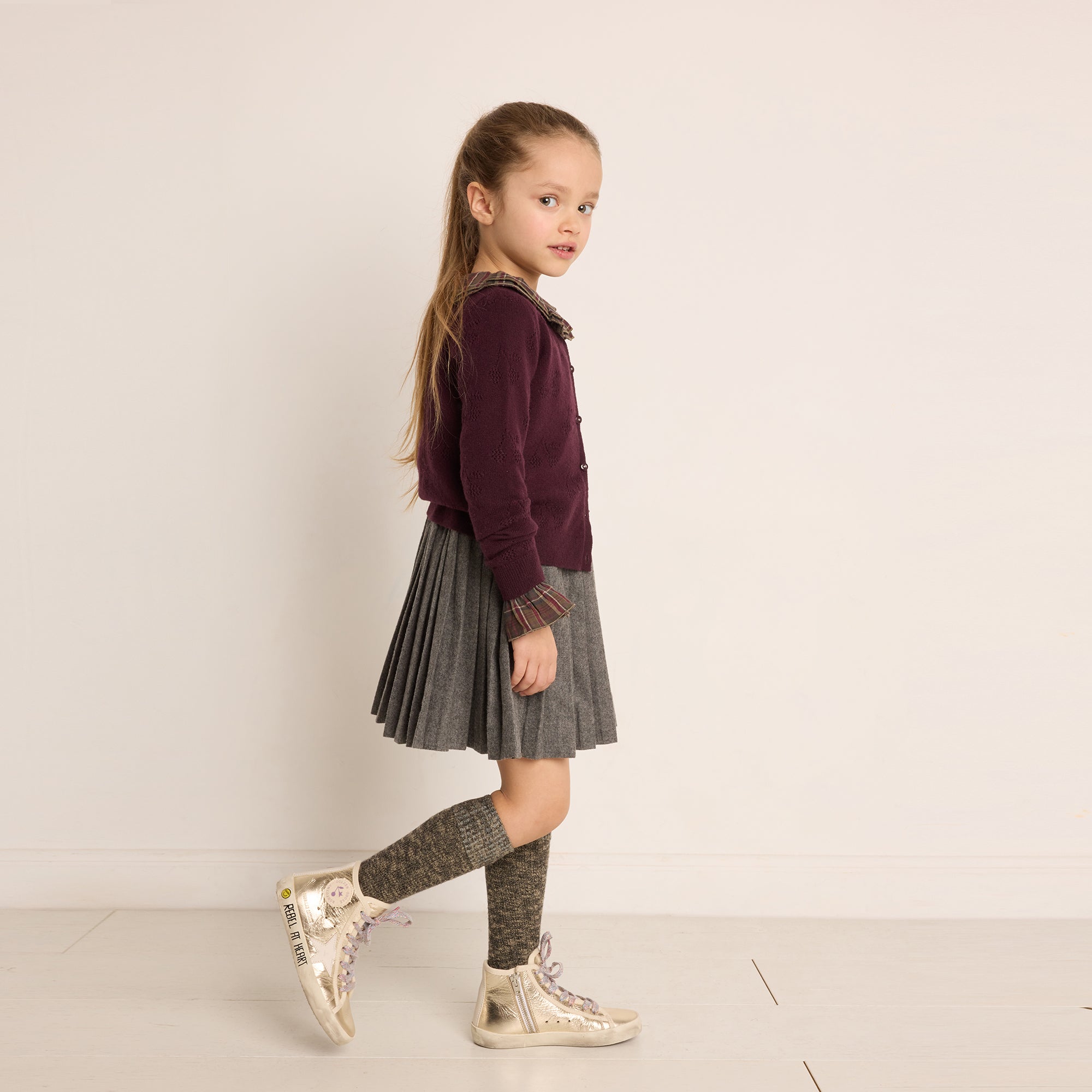 Girls Dark Purple Cashmere Cardigan