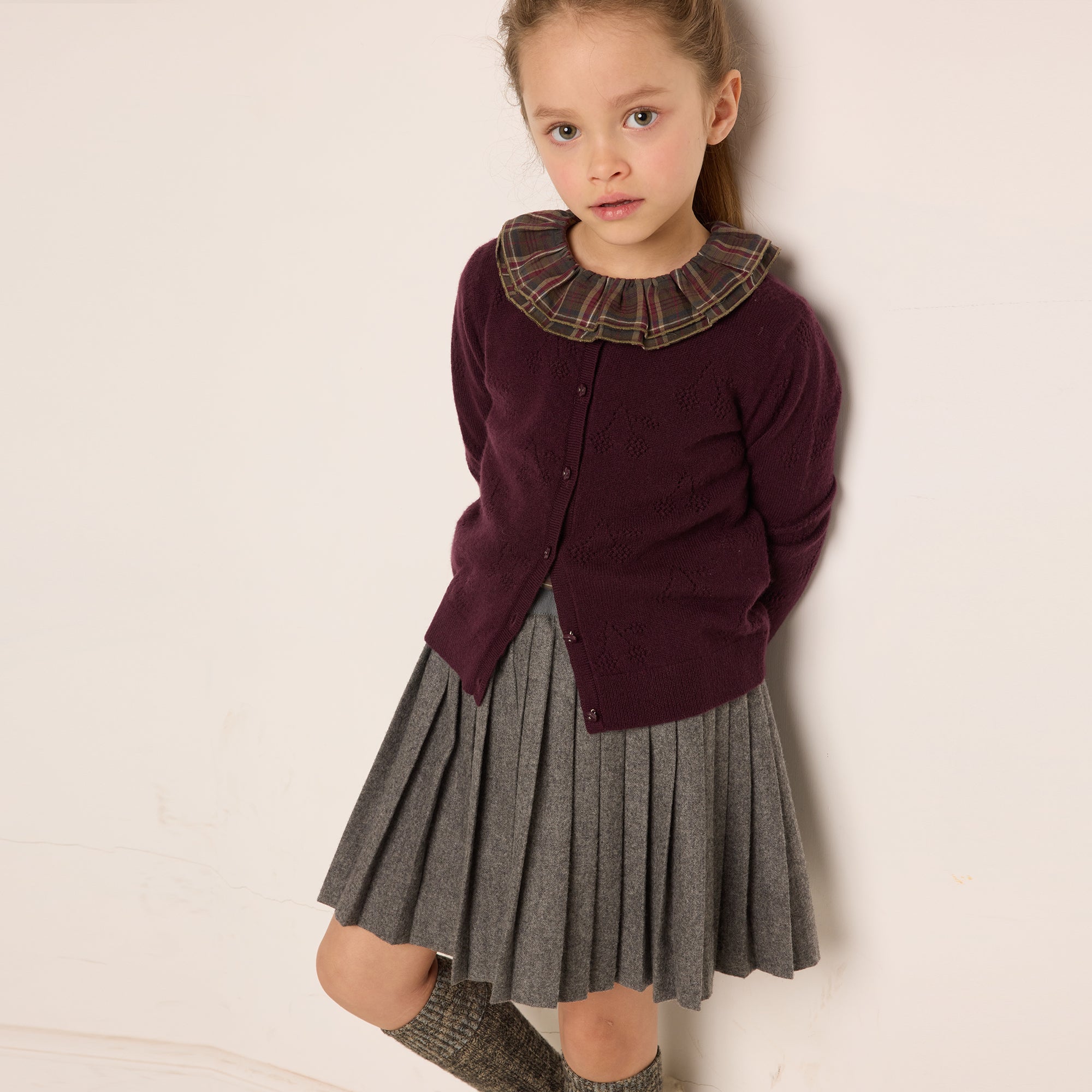 Girls Grey Pleated Wool Skirt
