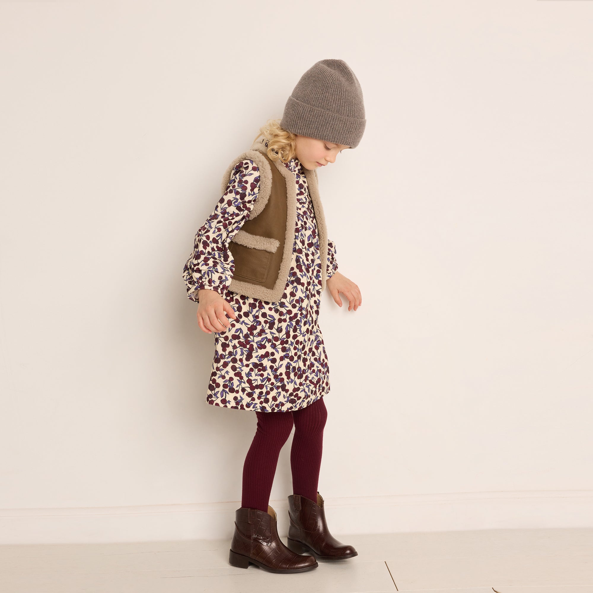 Girls Purple Cherry Corduroy Dress