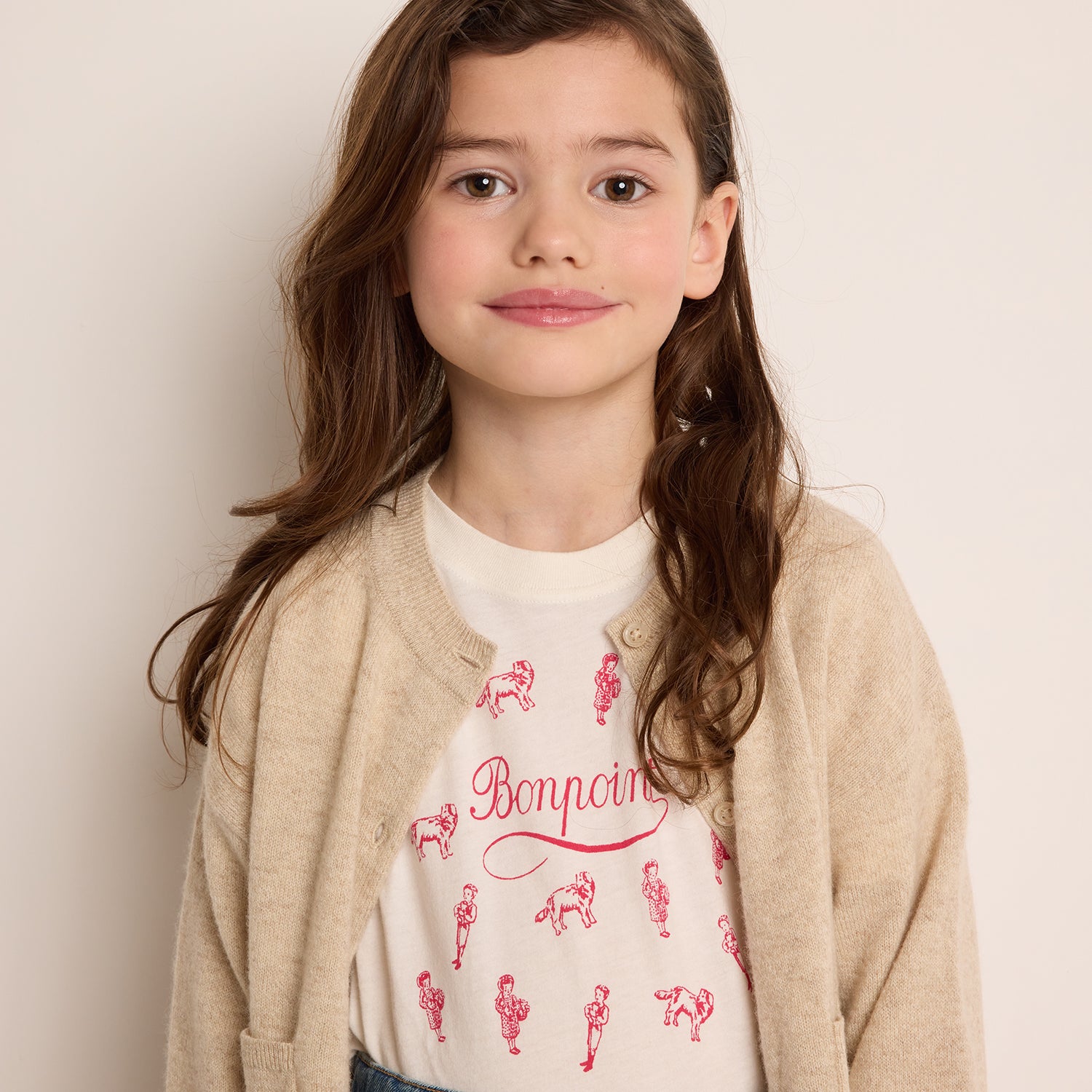Girls Beige Wool Cardigan