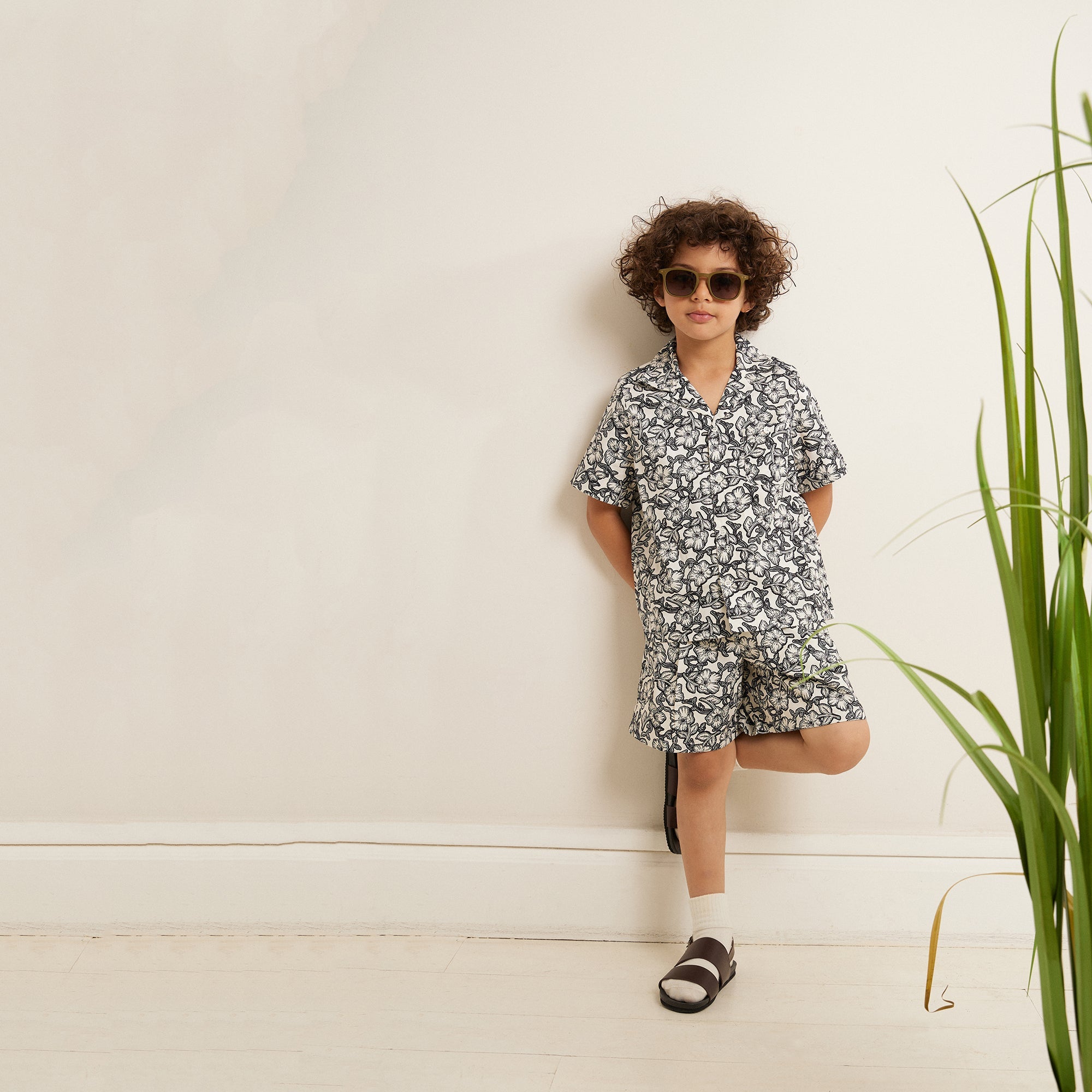 Boys Black Printed Cotton Shorts