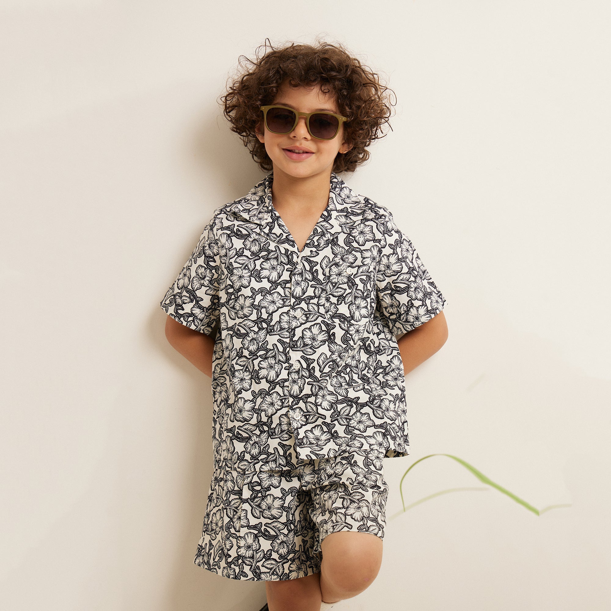 Boys Black Printed Cotton Shorts