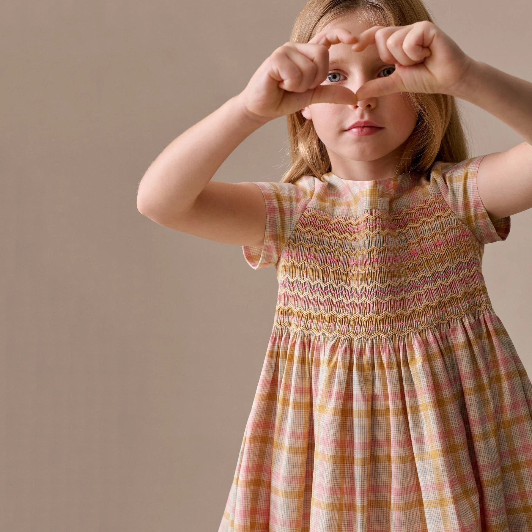 Girls Pink & Yellow Check Cotton Dress