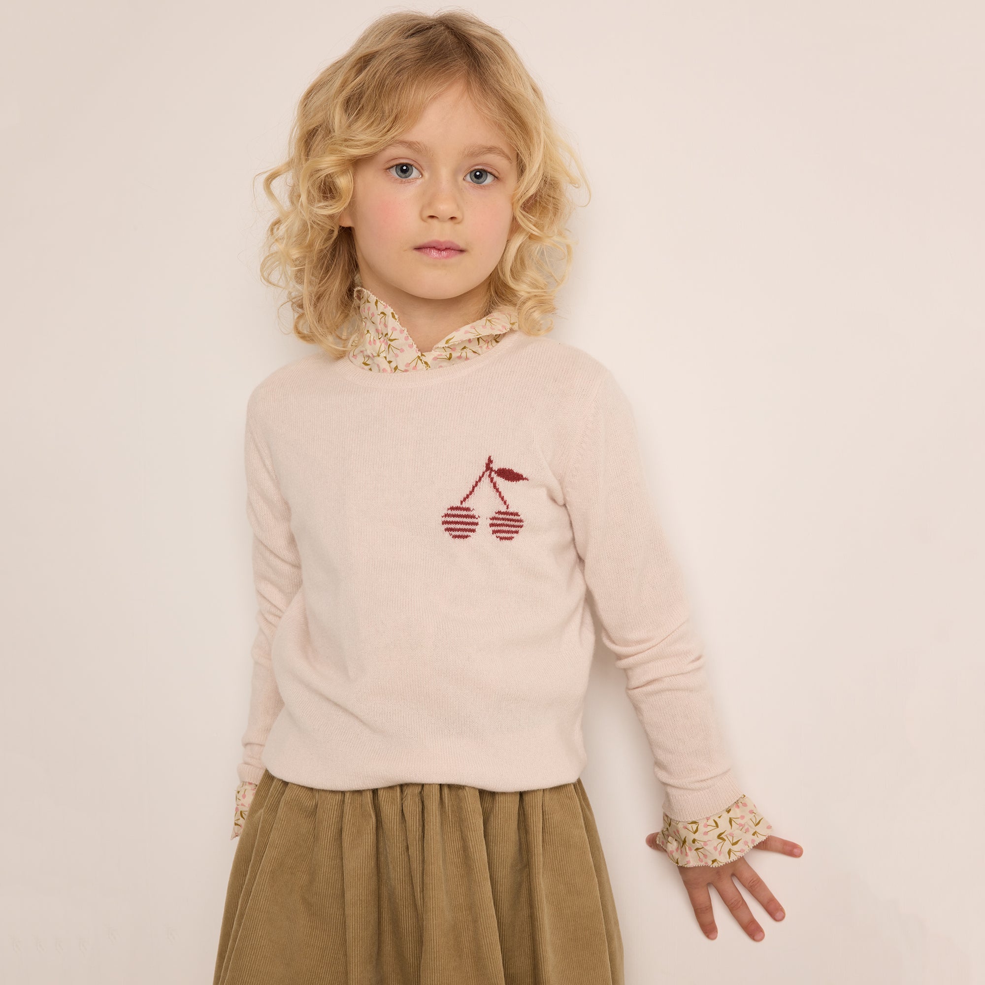 Girls Light Pink Logo Cashmere Sweater