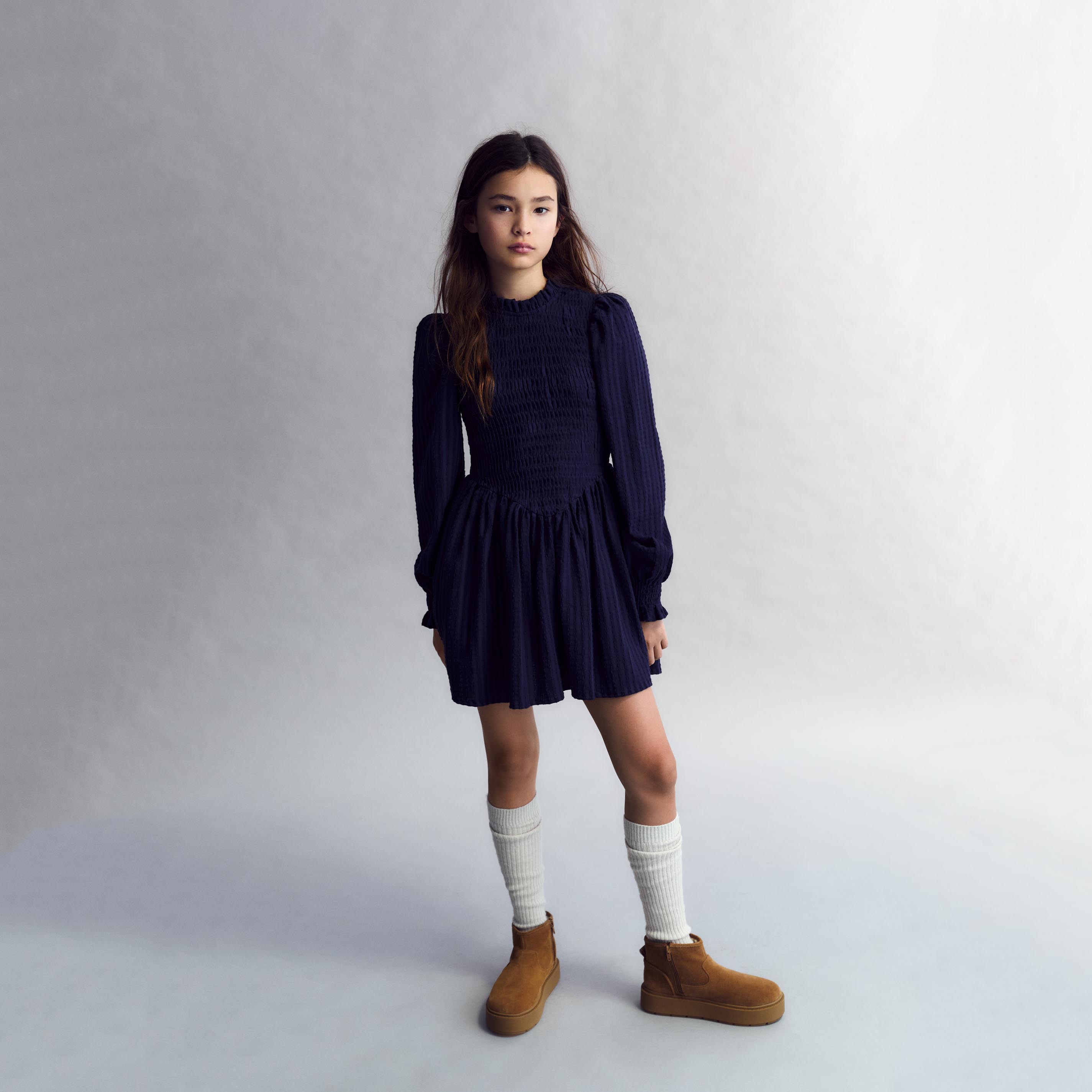 Girls Navy Cotton Dress