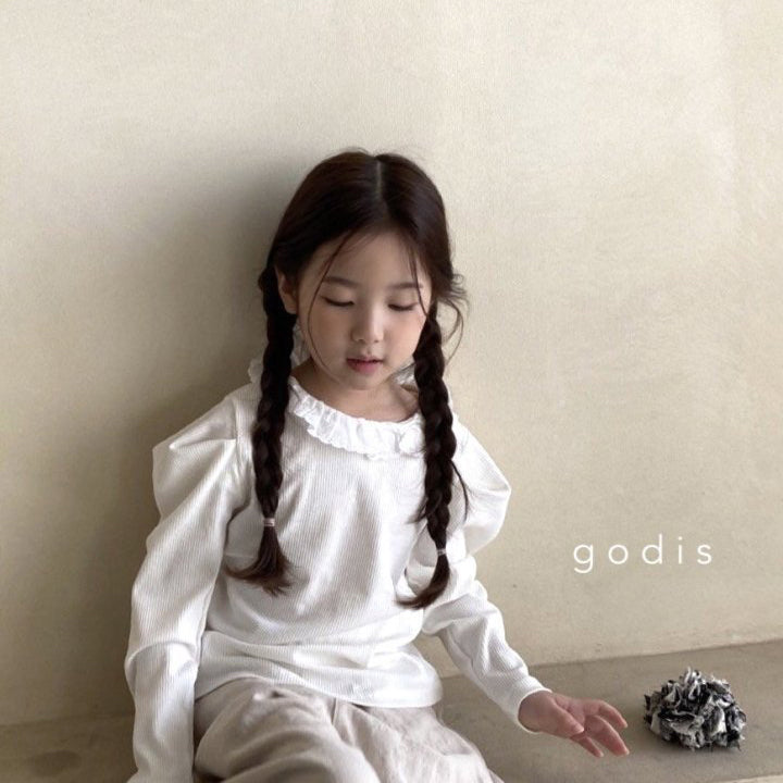 Girls White Ruffled Cotton T-Shirt