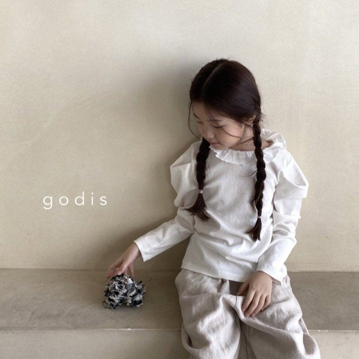 Girls White Ruffled Cotton T-Shirt
