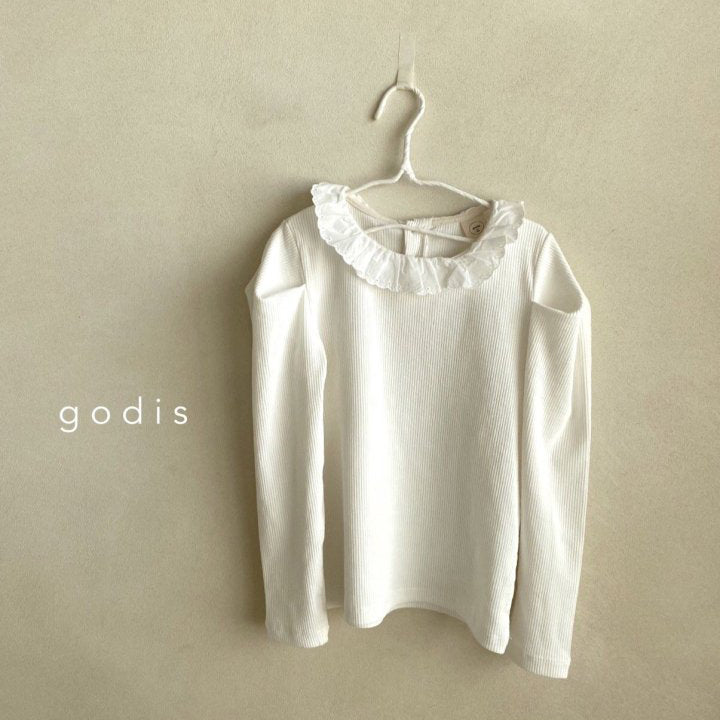 Girls White Ruffled Cotton T-Shirt