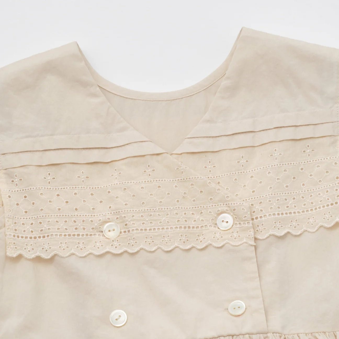 Girls Cream Beige Cotton Dress