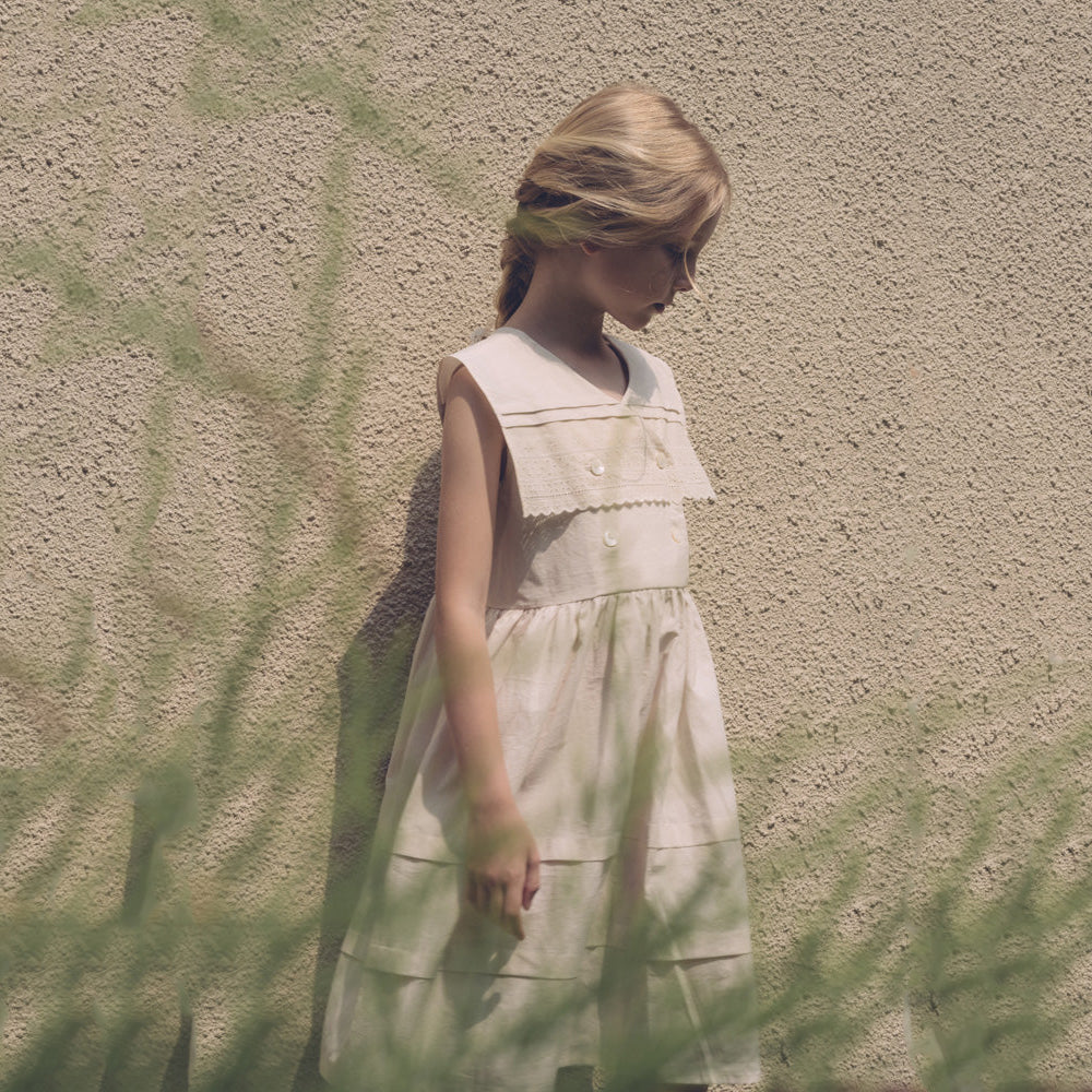 Girls Cream Beige Cotton Dress