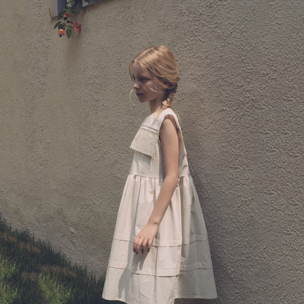 Girls Cream Beige Cotton Dress