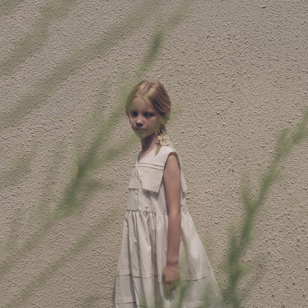Girls Cream Beige Cotton Dress