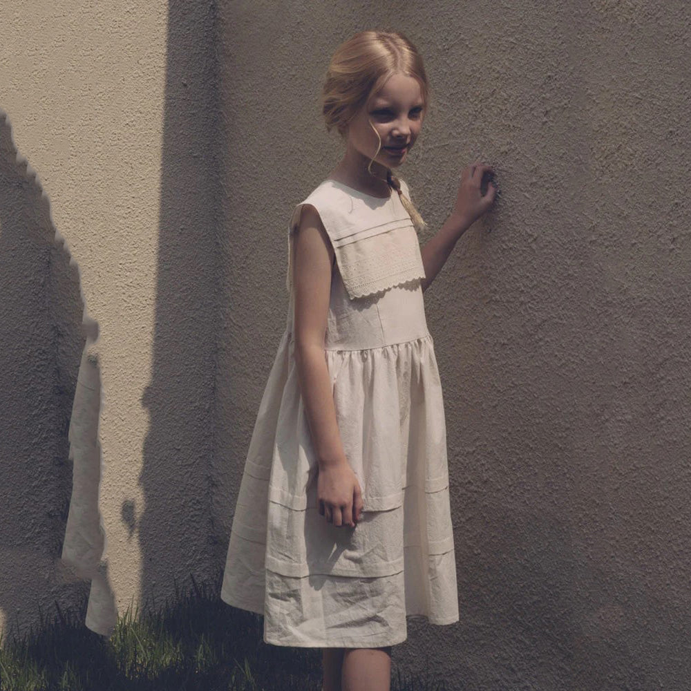 Girls Cream Beige Cotton Dress