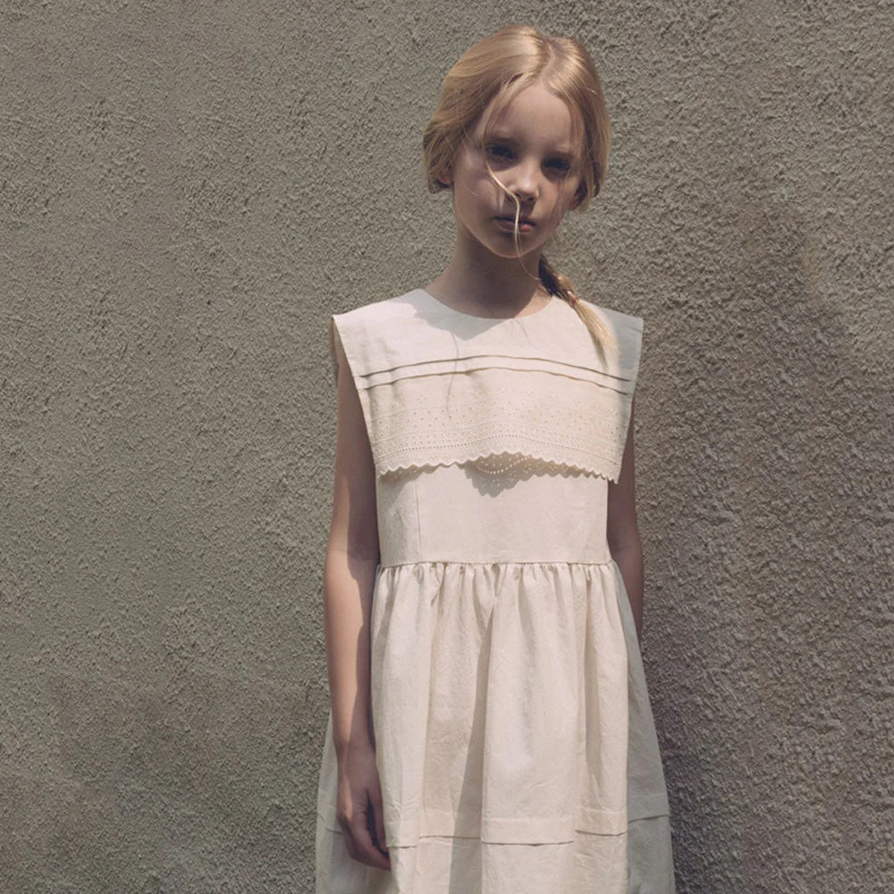 Girls Cream Beige Cotton Dress