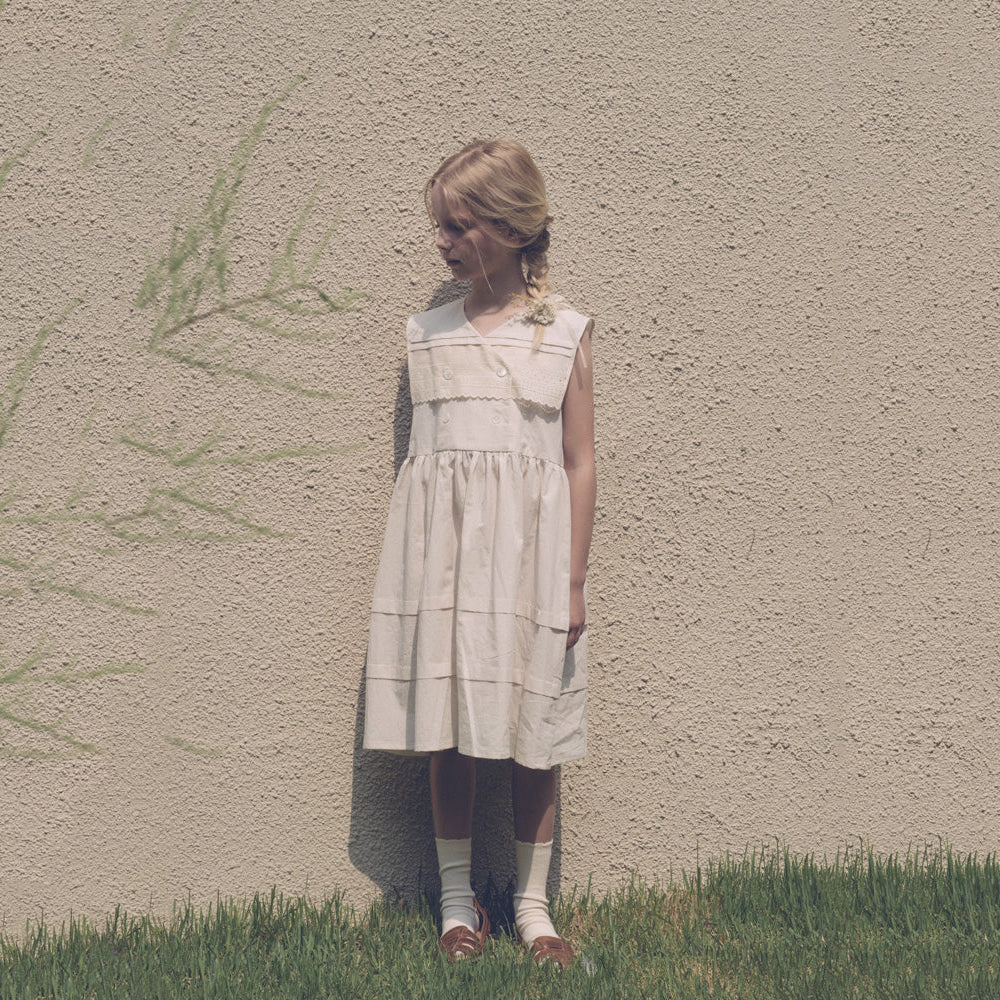 Girls Cream Beige Cotton Dress