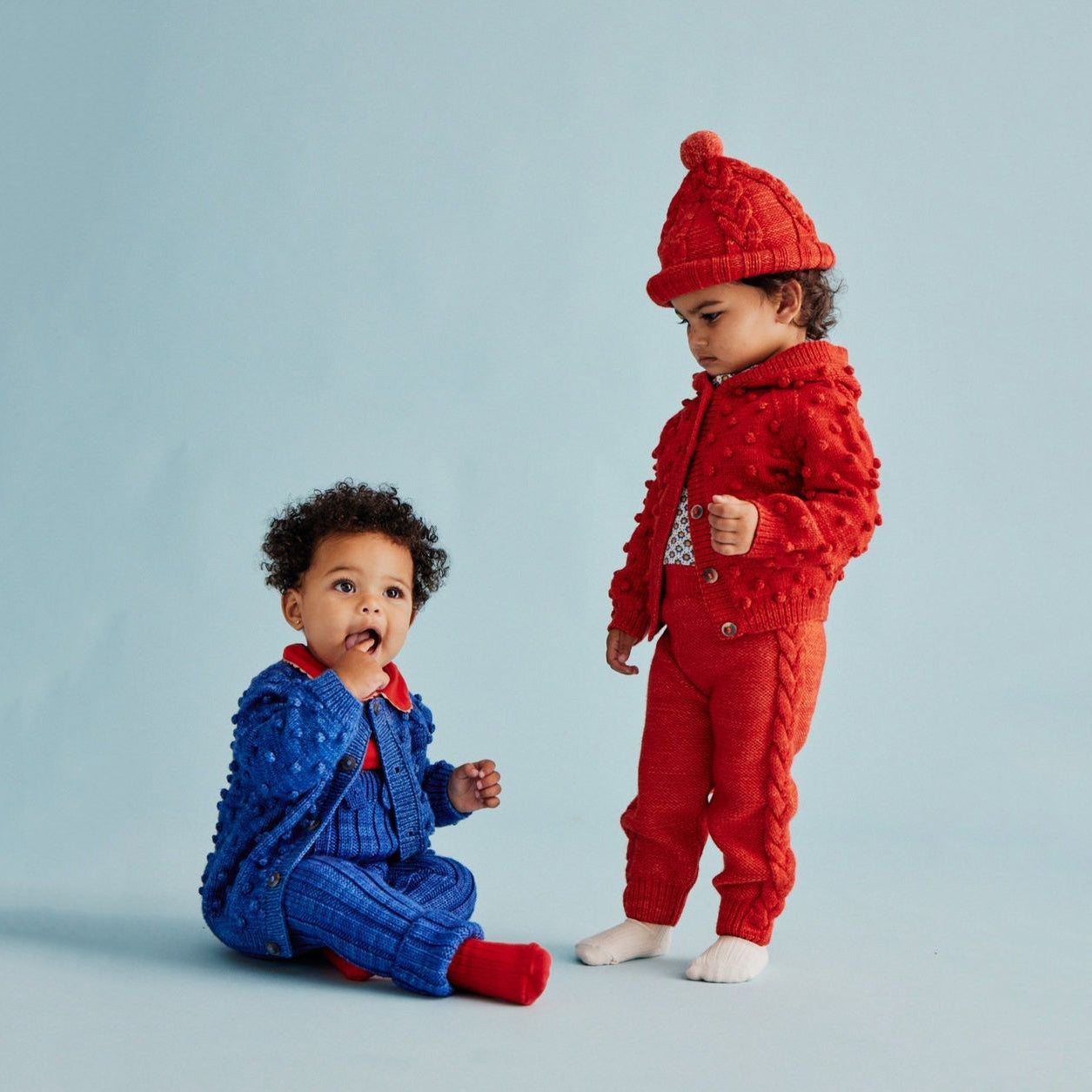 Girls Blue Popcorn Wool Cardigan