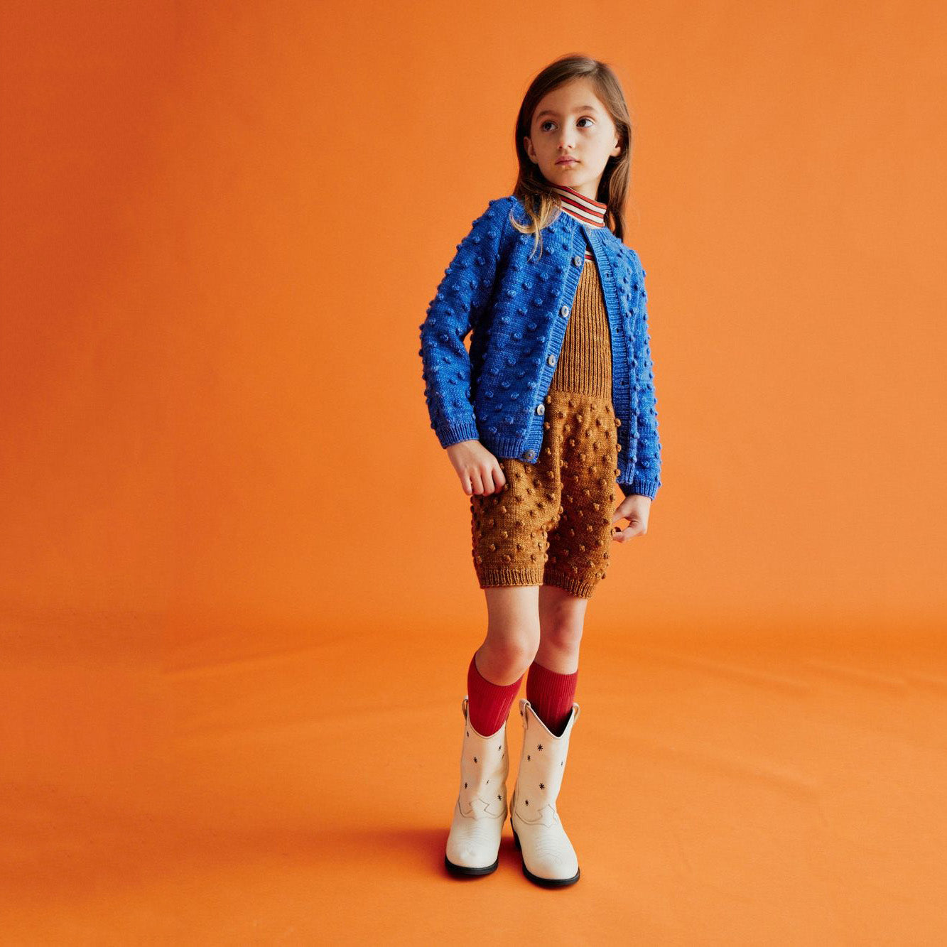 Girls Blue Popcorn Wool Cardigan