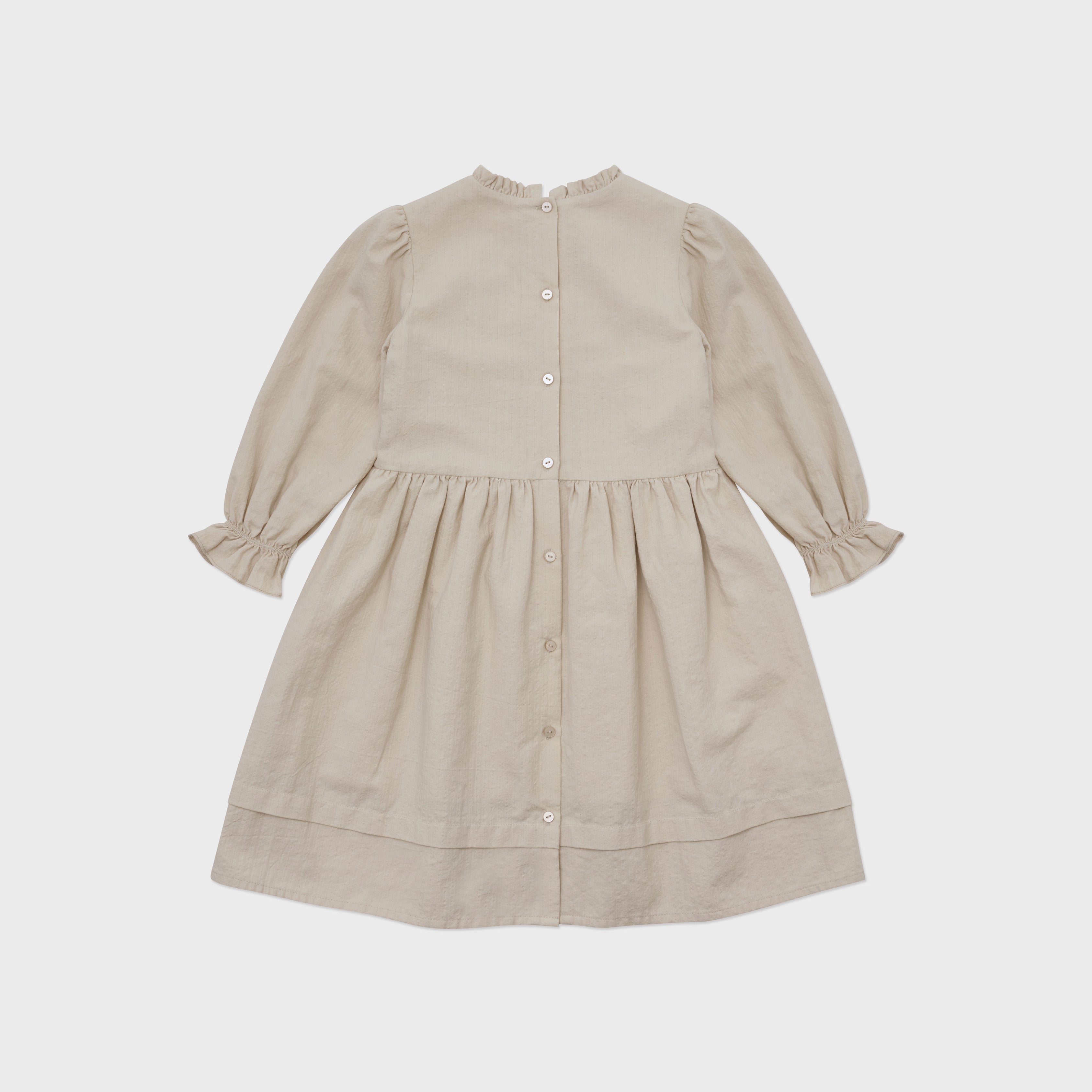 Girls Light Grey Embroidered Cotton Dress