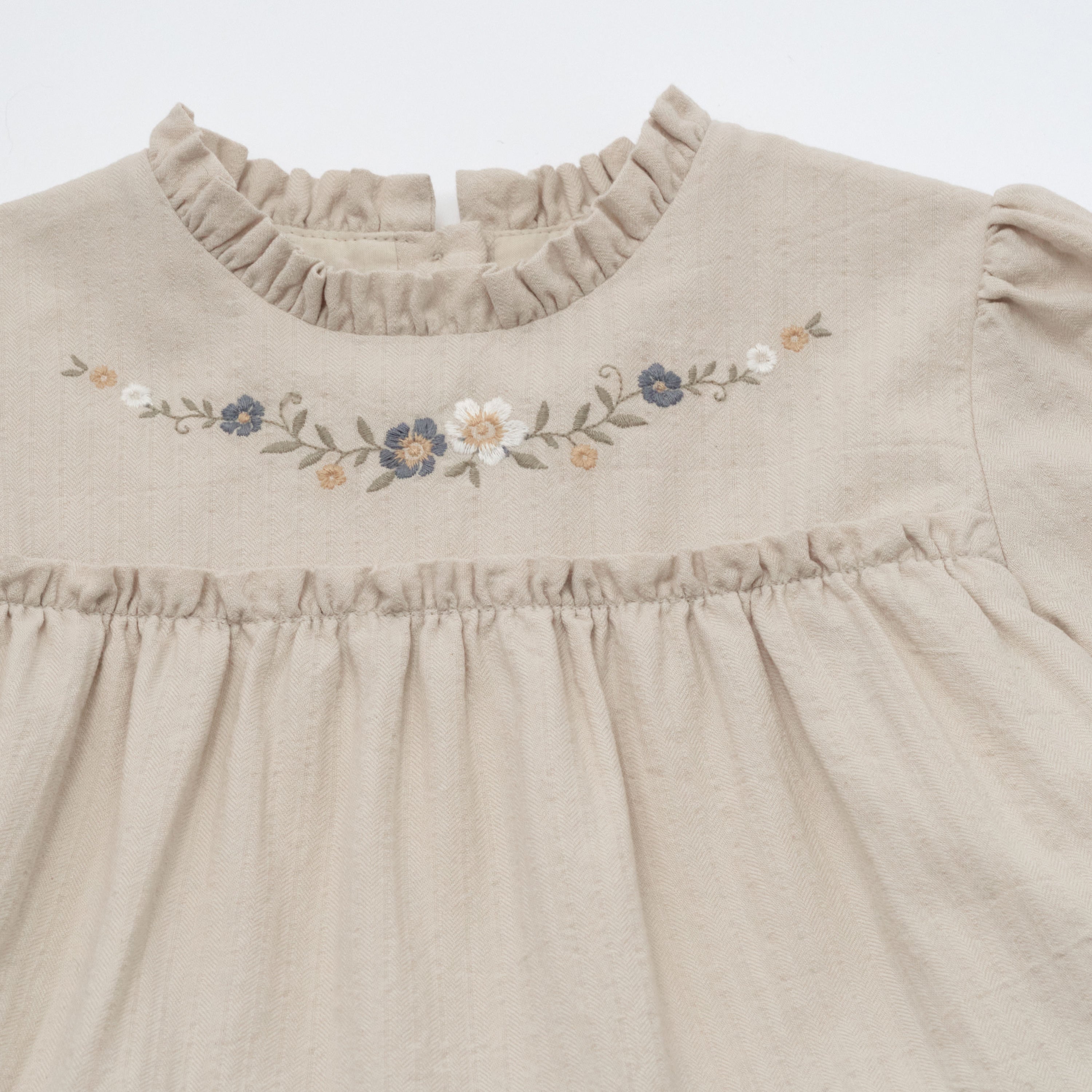 Girls Light Grey Embroidered Cotton Dress