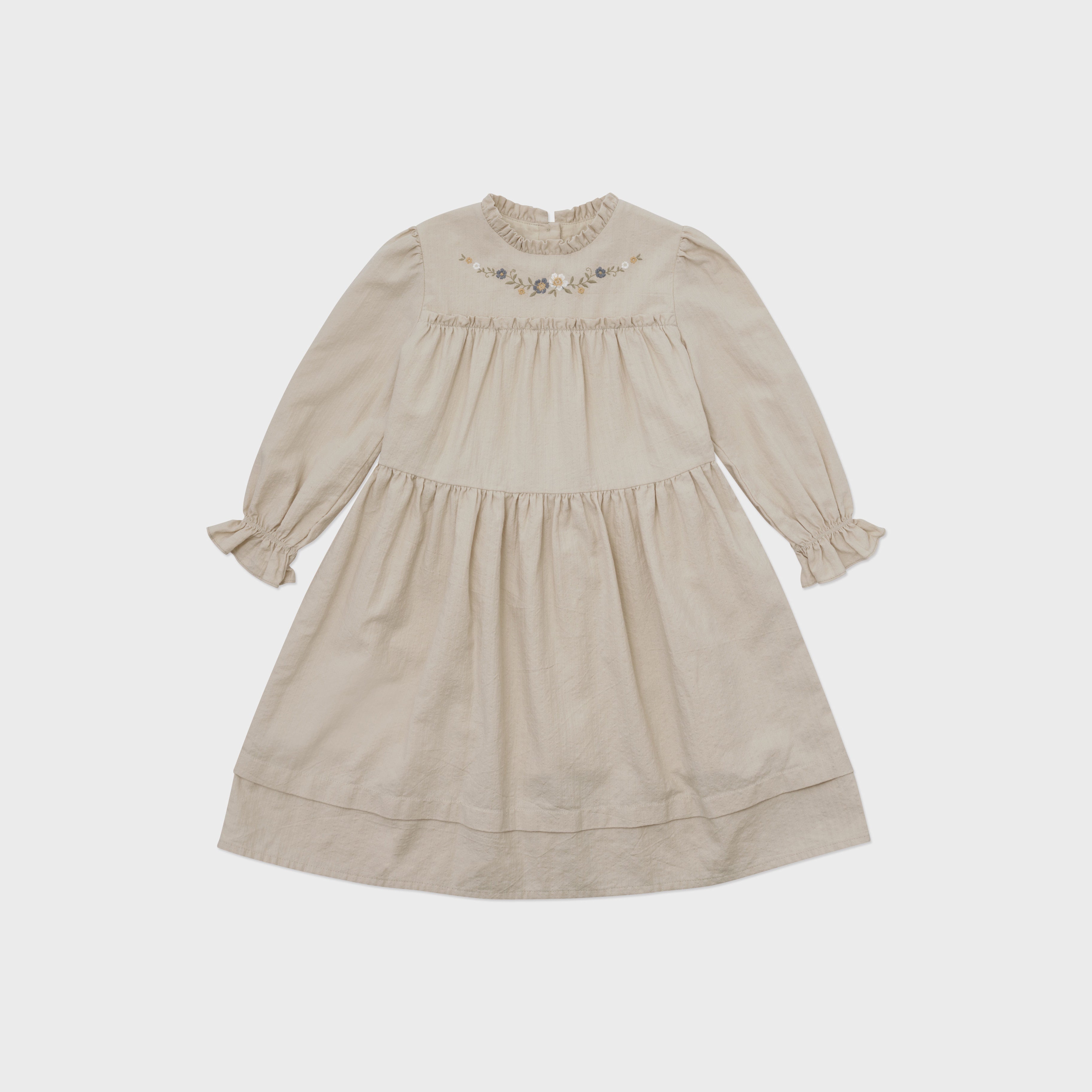 Girls Light Grey Embroidered Cotton Dress