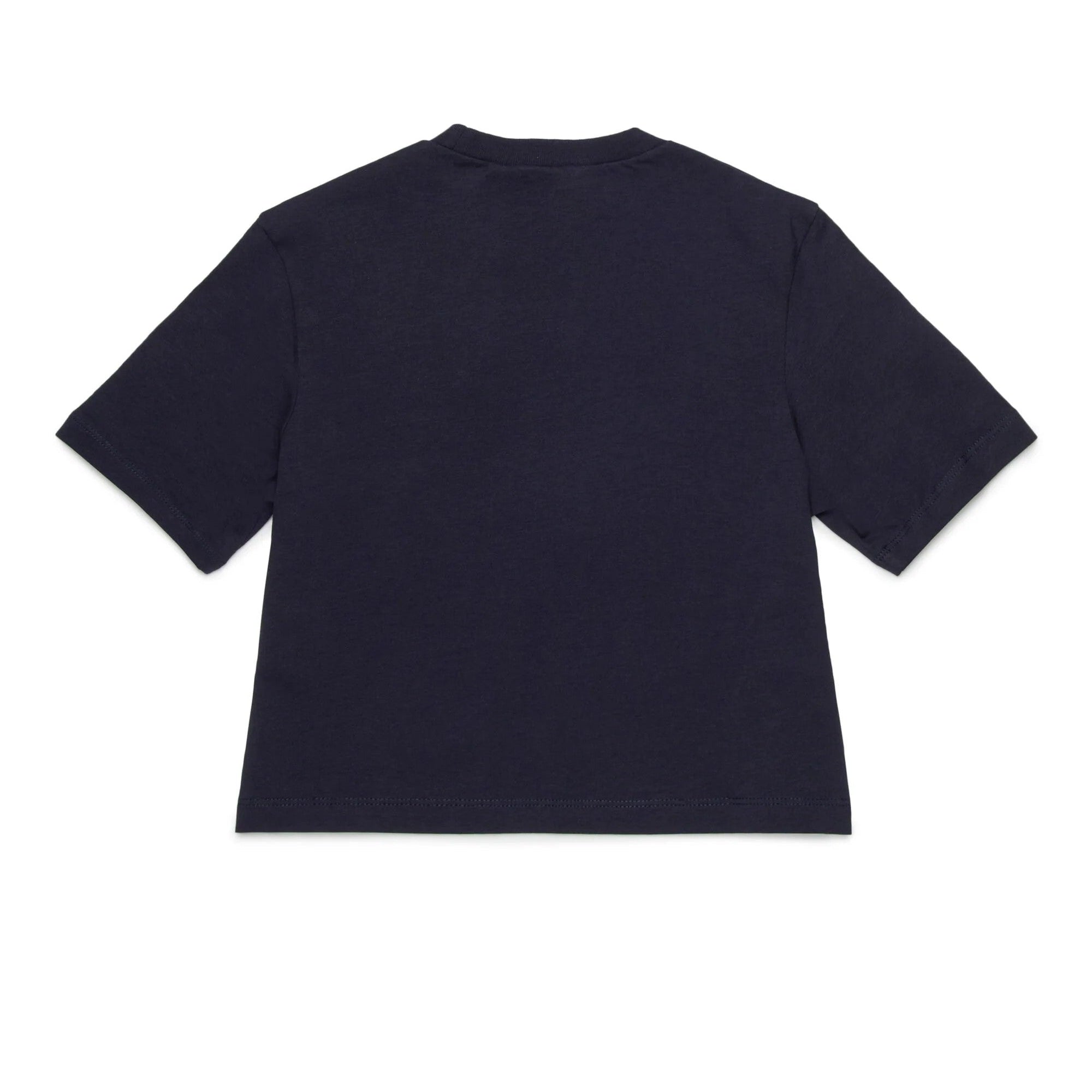 Girls Navy Blue Printed Logo Cotton T-Shirt