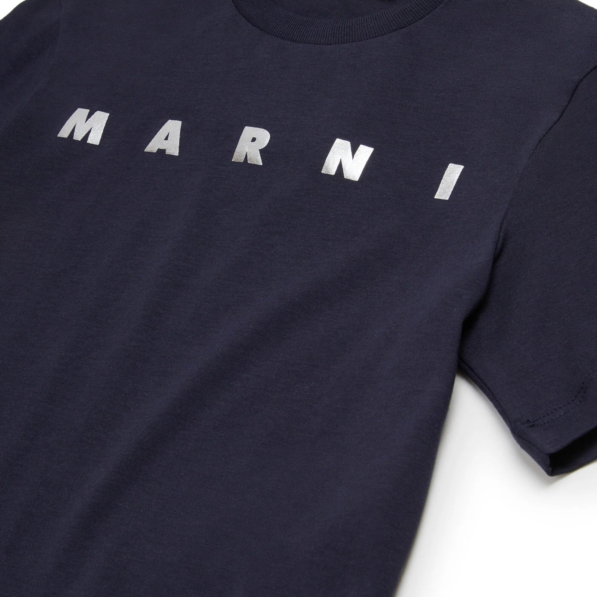 Girls Navy Blue Printed Logo Cotton T-Shirt