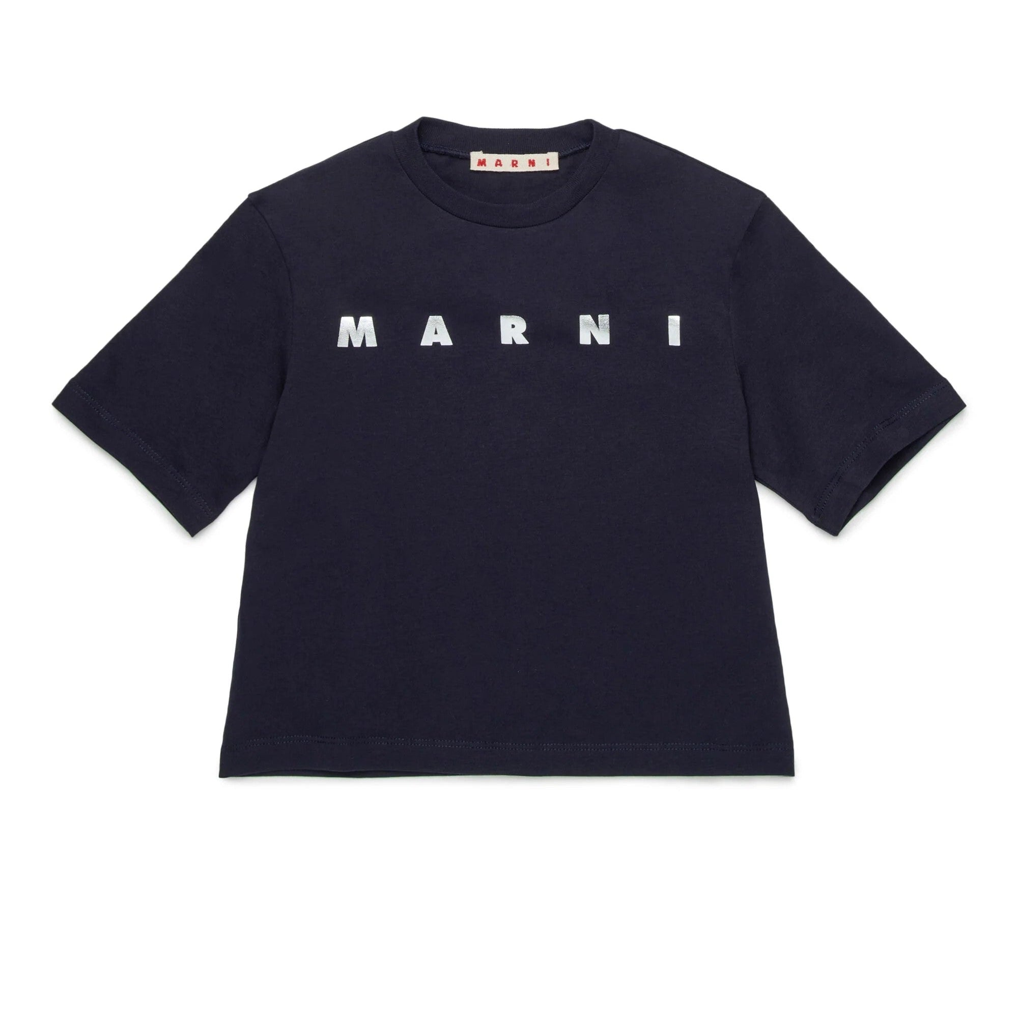 Girls Navy Blue Printed Logo Cotton T-Shirt