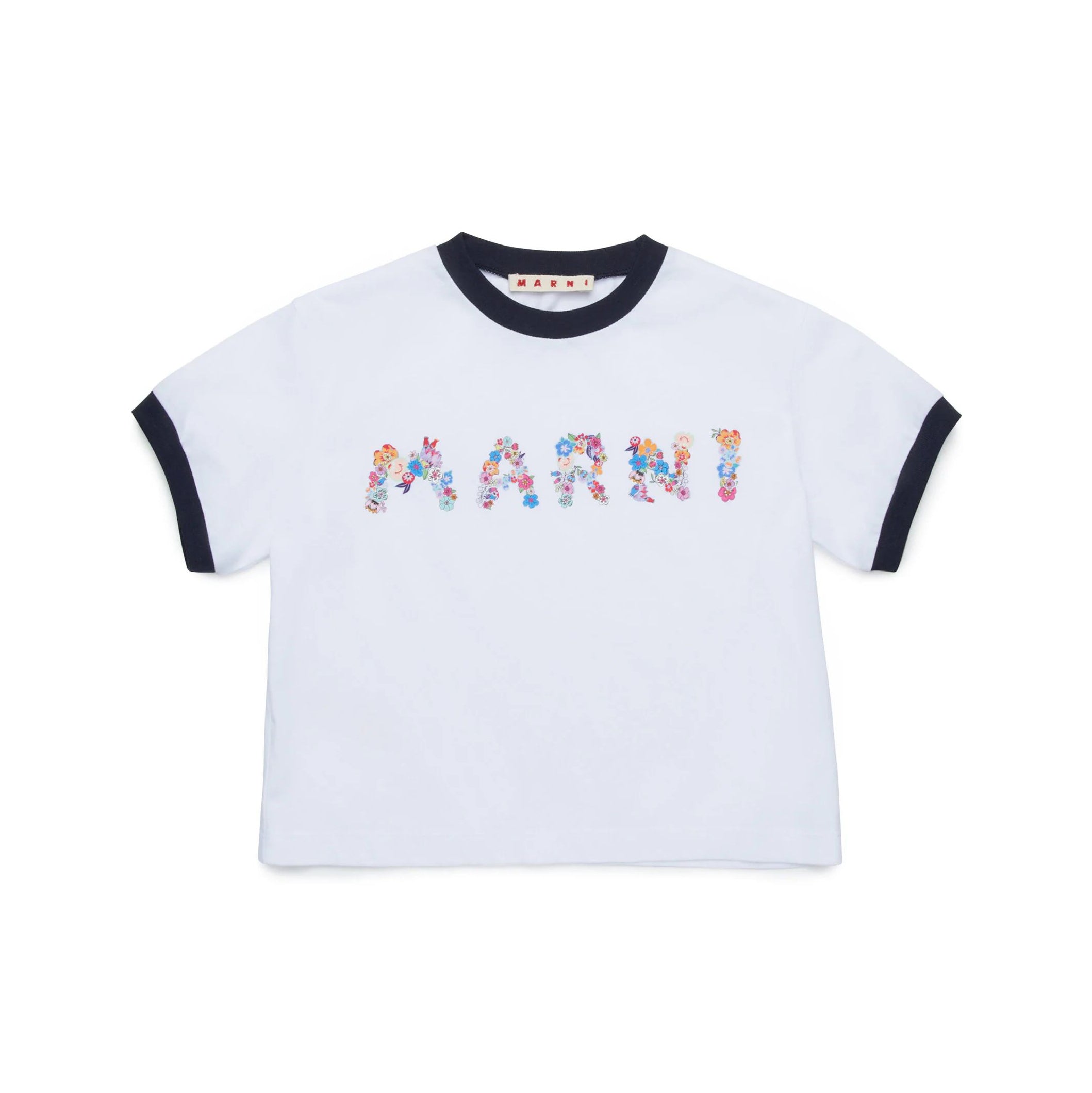 Girls White Printed Logo Cotton T-shirt