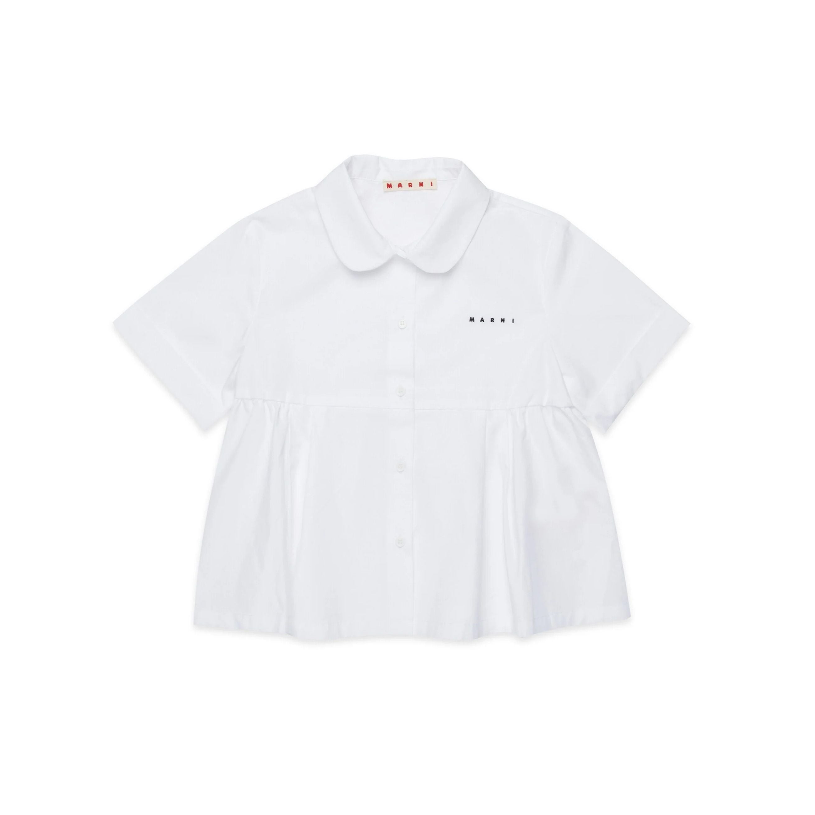Girls White Embroidered Logo Cotton Shirt