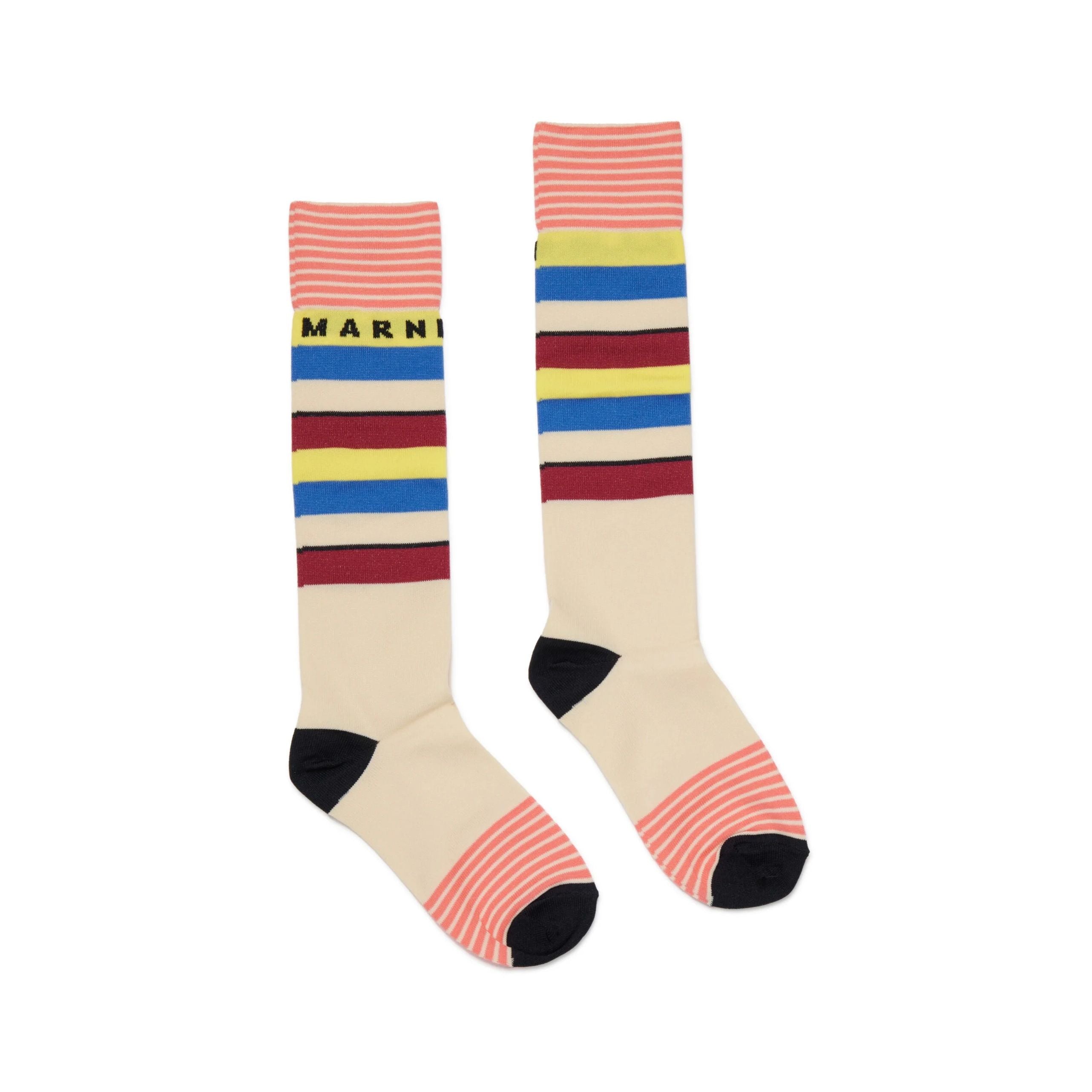 Girls Multicolor Stripes Logo Cotton Socks
