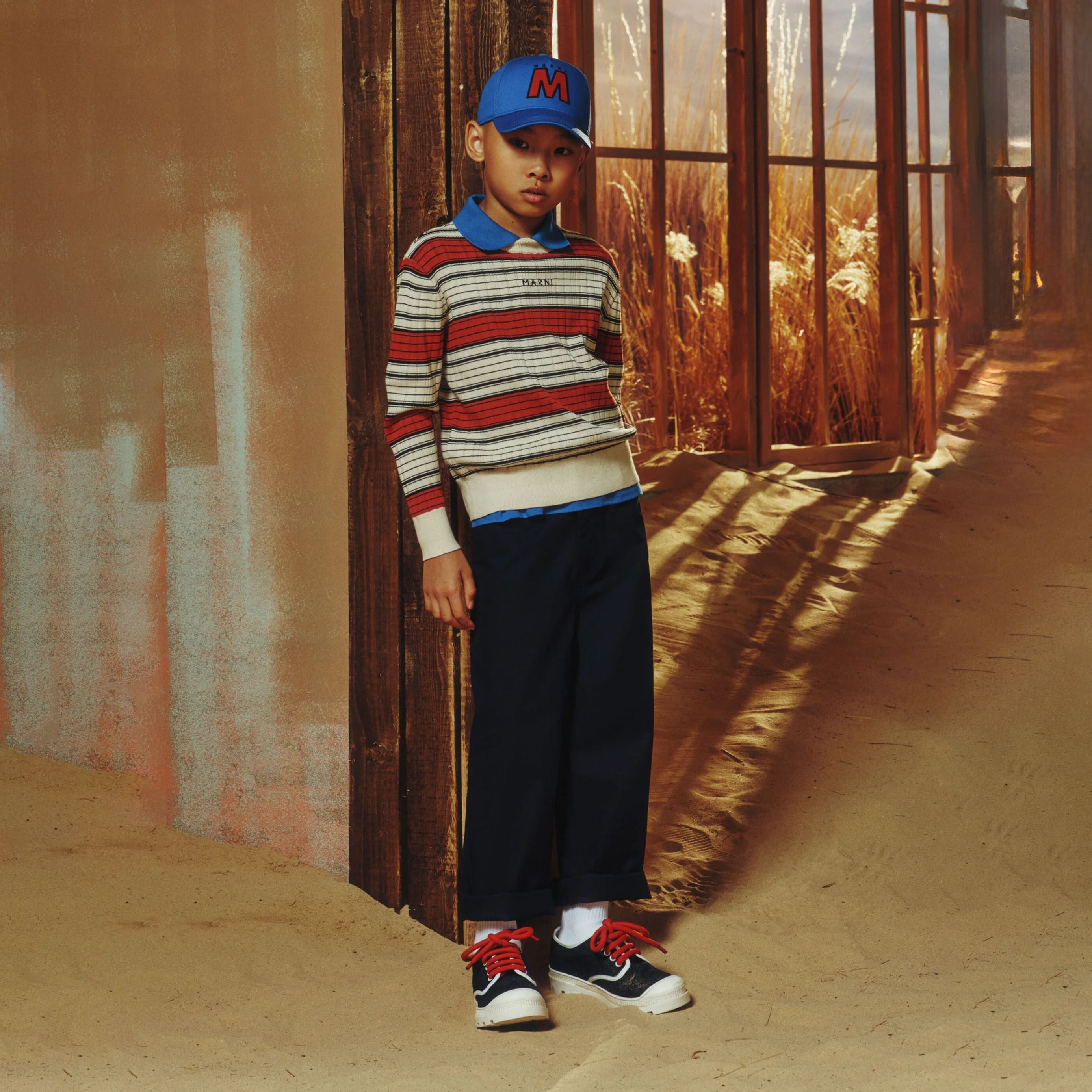 Boys & Girls Red Stripes Cotton Knit Sweater