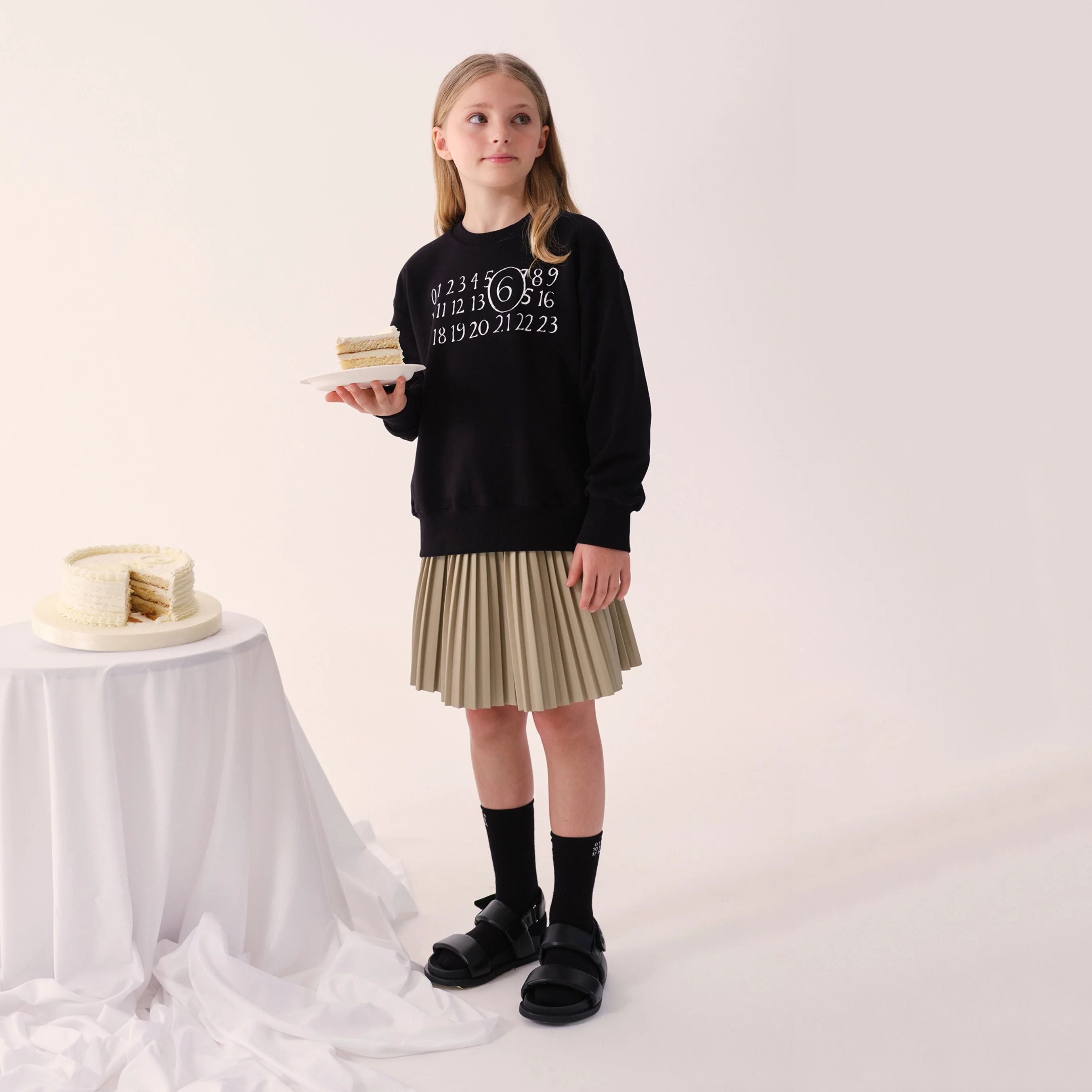 Girls Beige Pleated Skirt