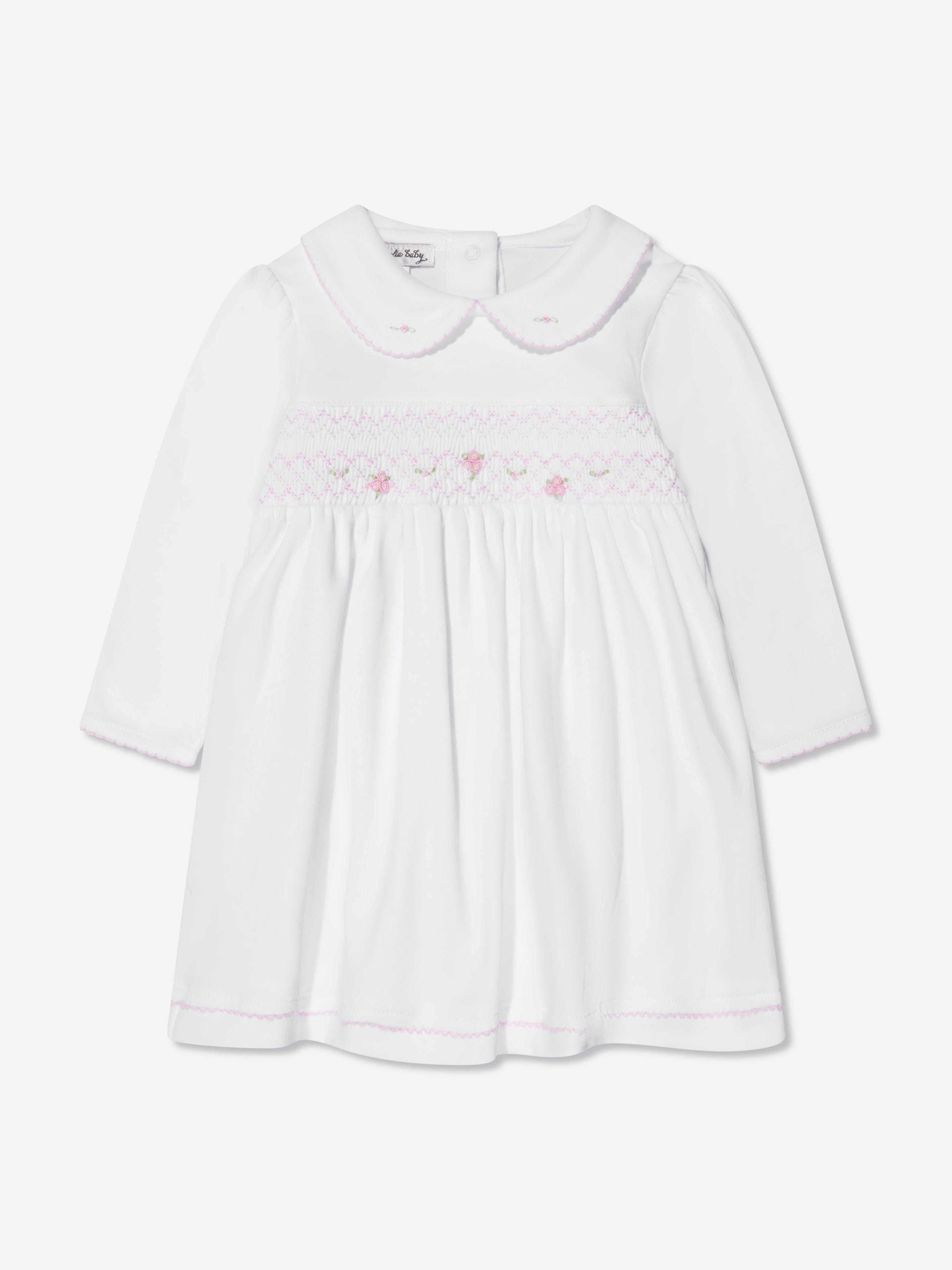 Magnolia Baby Baby Girls Smocked Collared Dress in White