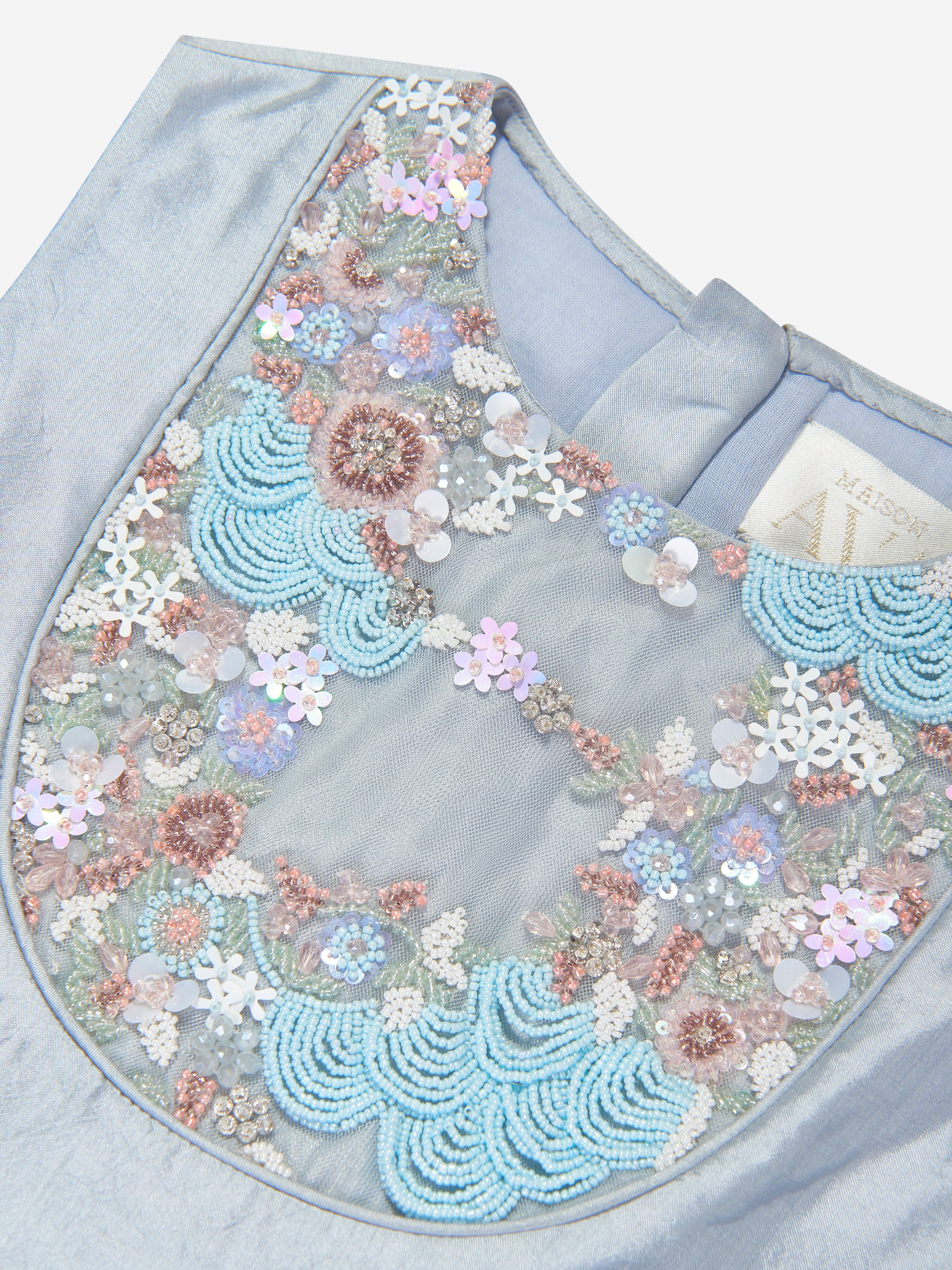 Girls Seraphine Satin Embellished Dress in Blue