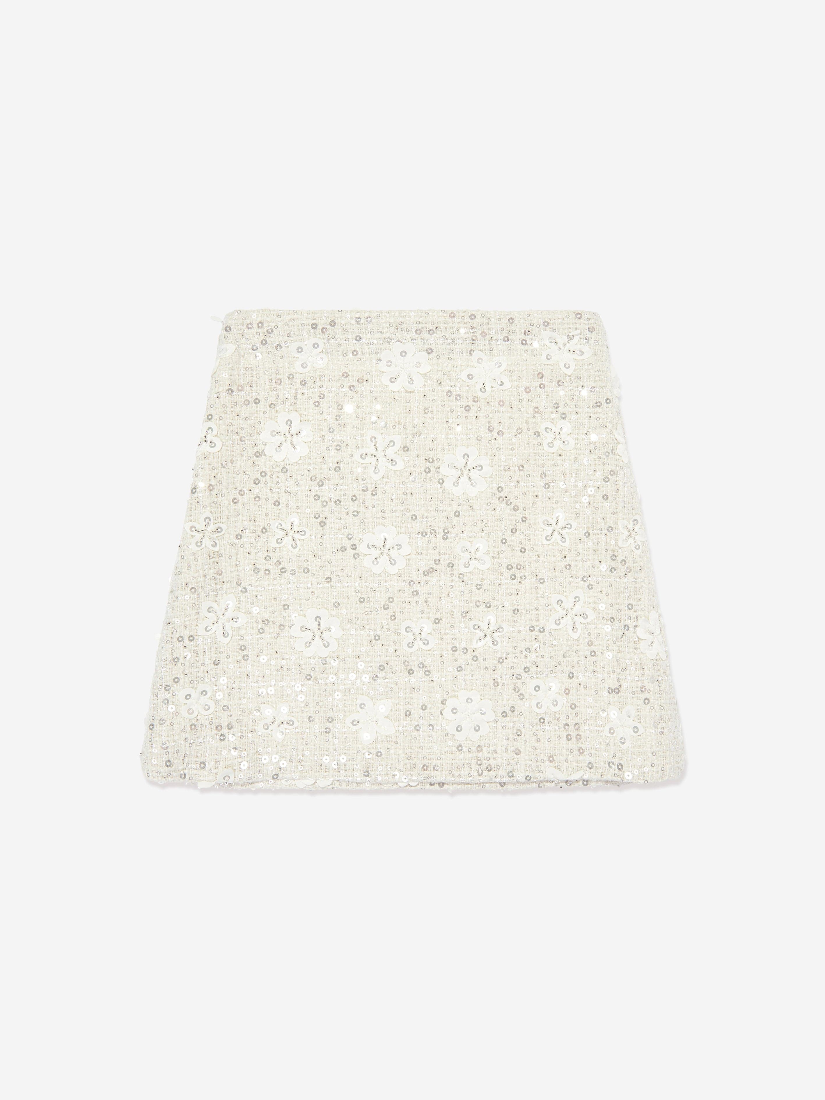 Mama Luma Girls Sequin Embroidered Skirt in White