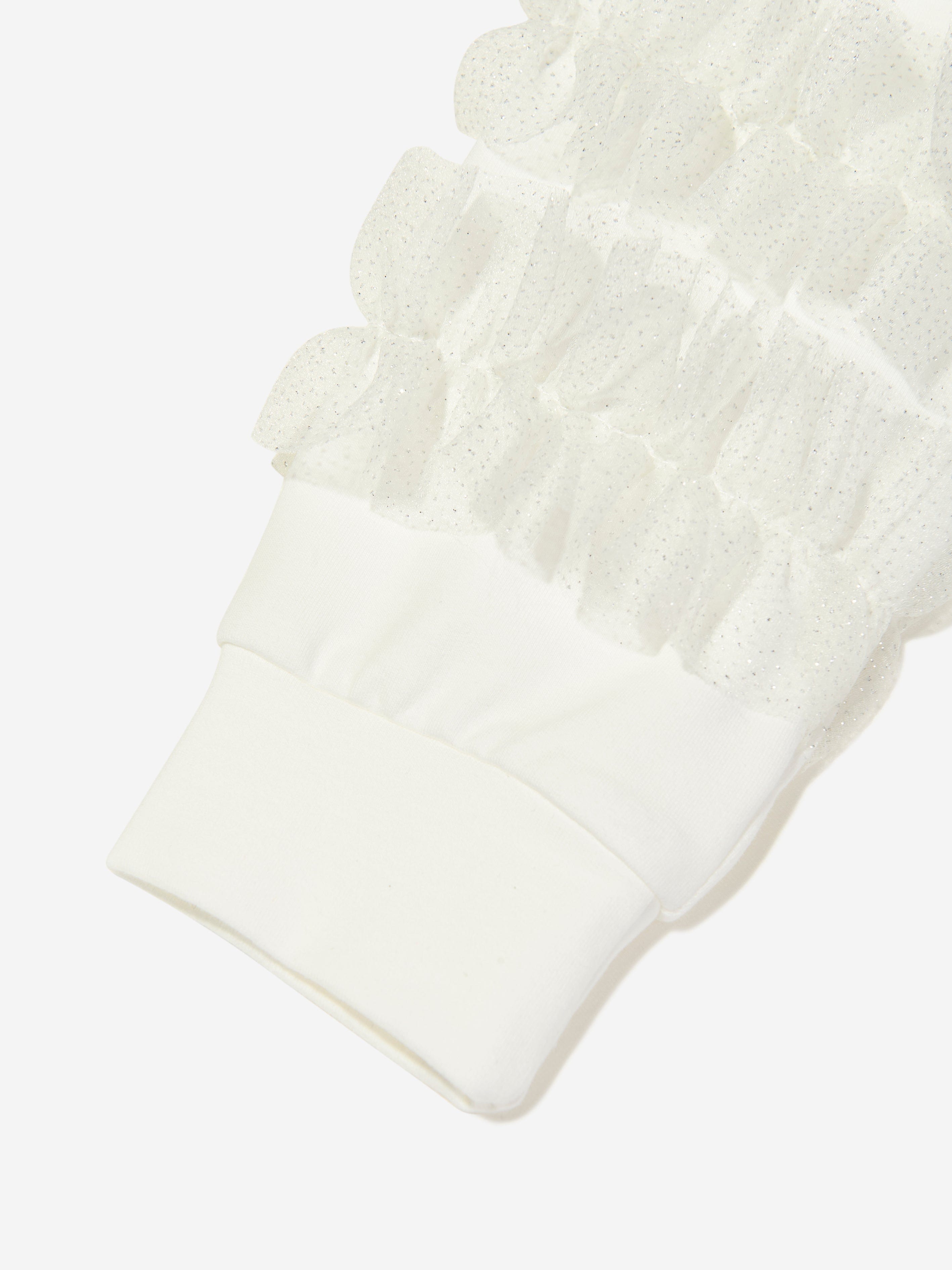 Mama Luma Girls Organza Detailed Sleeve Sweatshirt in White